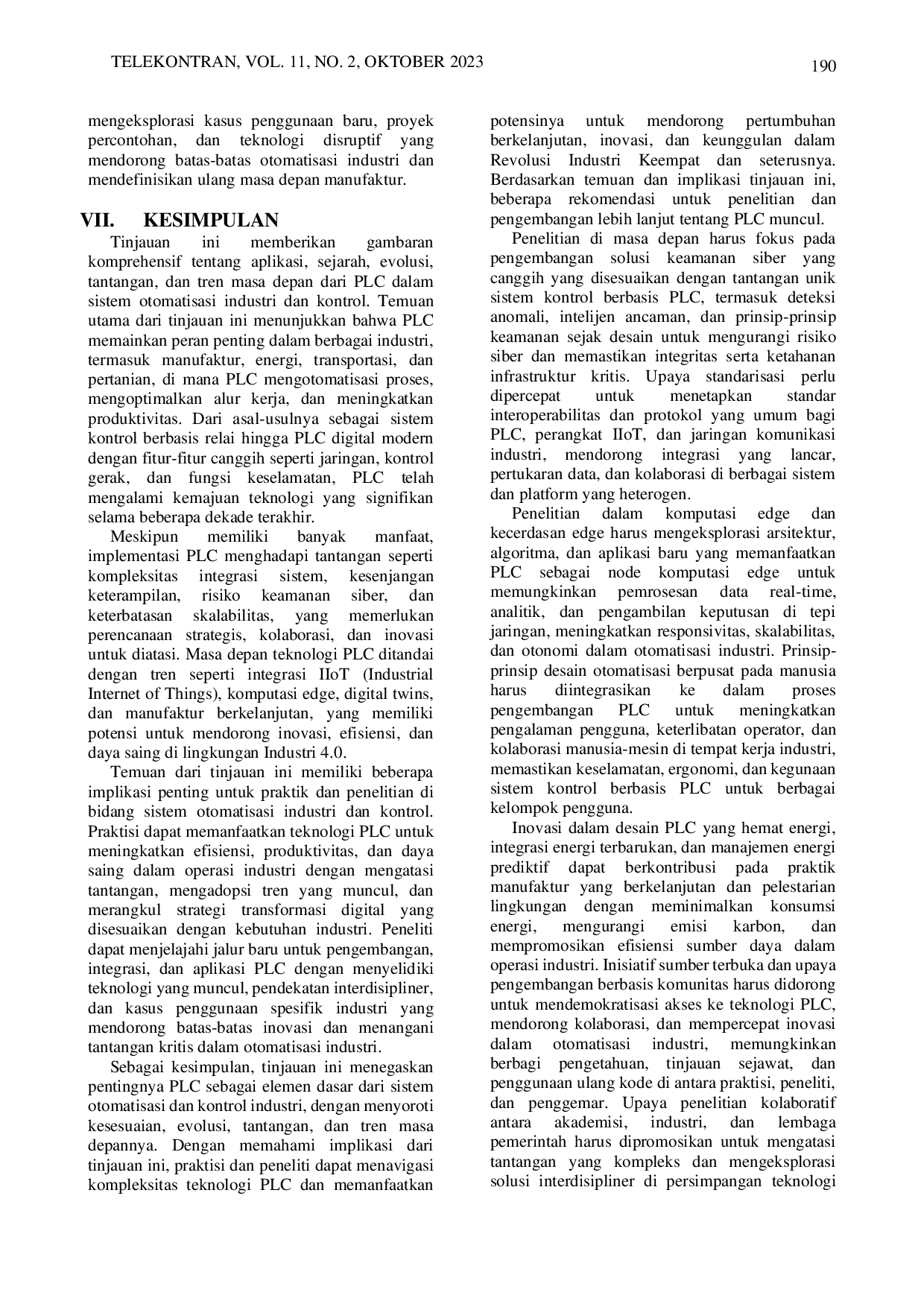 JURIS Tinjauan Komprehensif Evolusi Aplikasi dan Tren Masa Depan Programmable Logic Controllers A Comprehensive Review of the Evolution Applications and Future Trends of Programmable Logic Controllers