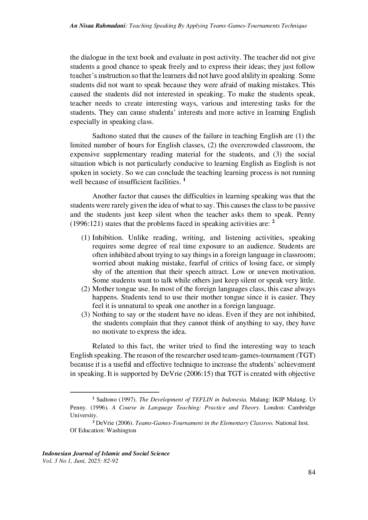 juris Teaching Speaking by Applying Teams Games Tournaments Technique