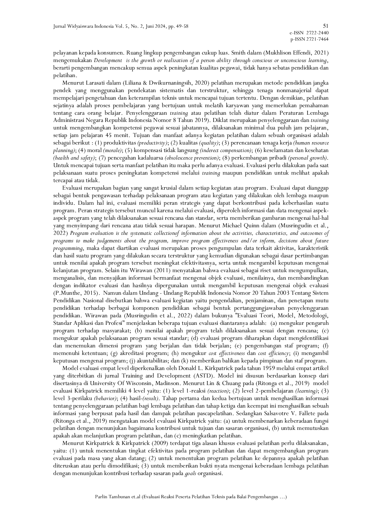 JURIS Evaluasi Reaksi Peserta Pelatihan Teknis pada Balai Pengembangan Kompetensi PUPR Wilayah III Jakarta