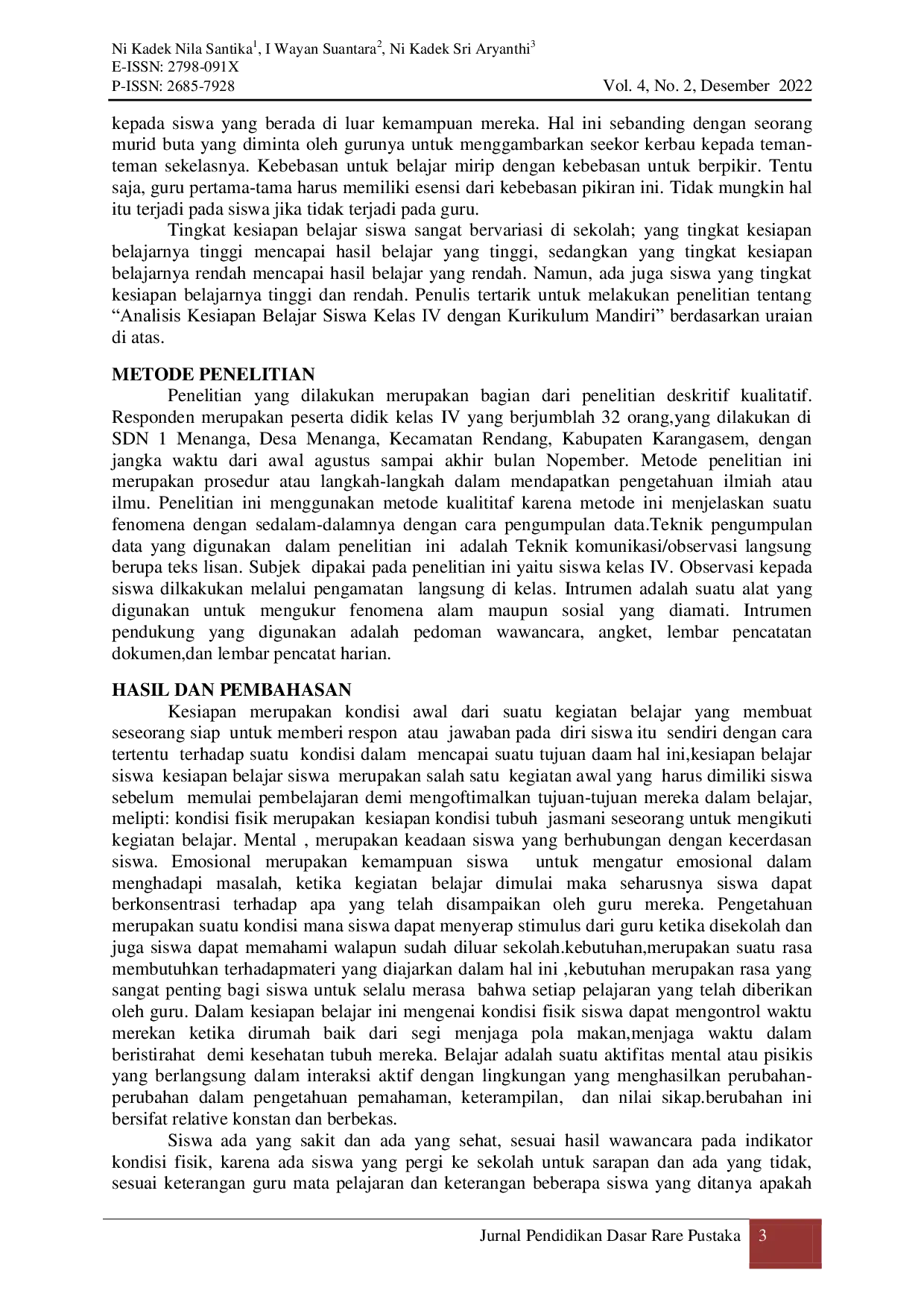 JURIS Analisis Kesiapan Belajar Siswa Kelas IV Dengan Kurikulum Merdeka