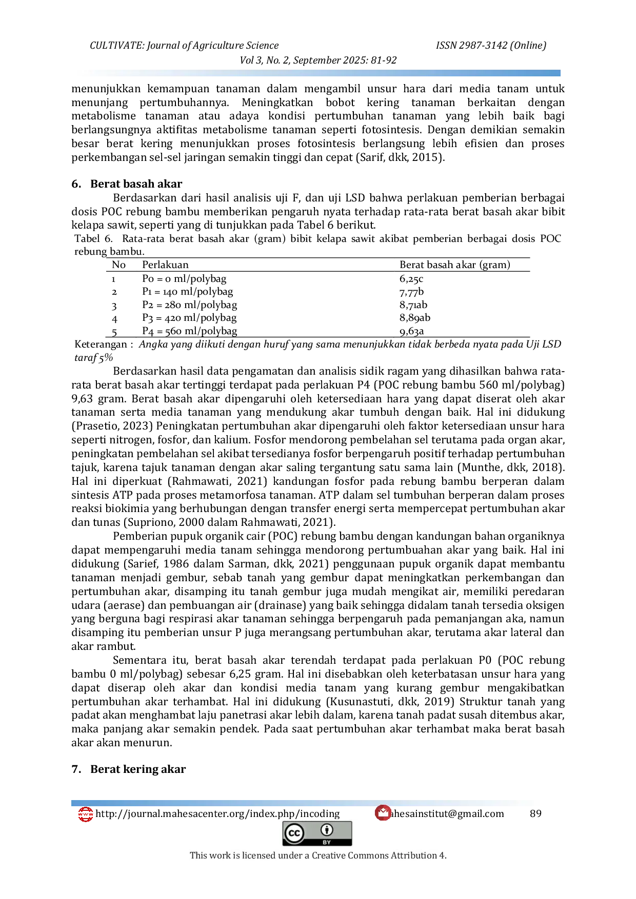 JURIS Respon Pertumbuhan Bibit Kelapa Sawit Elaeis guinensis Jacq Akibat Pemberian Berbagai Taraf Dosis Poc Rebung Bambu Di Main Nursery