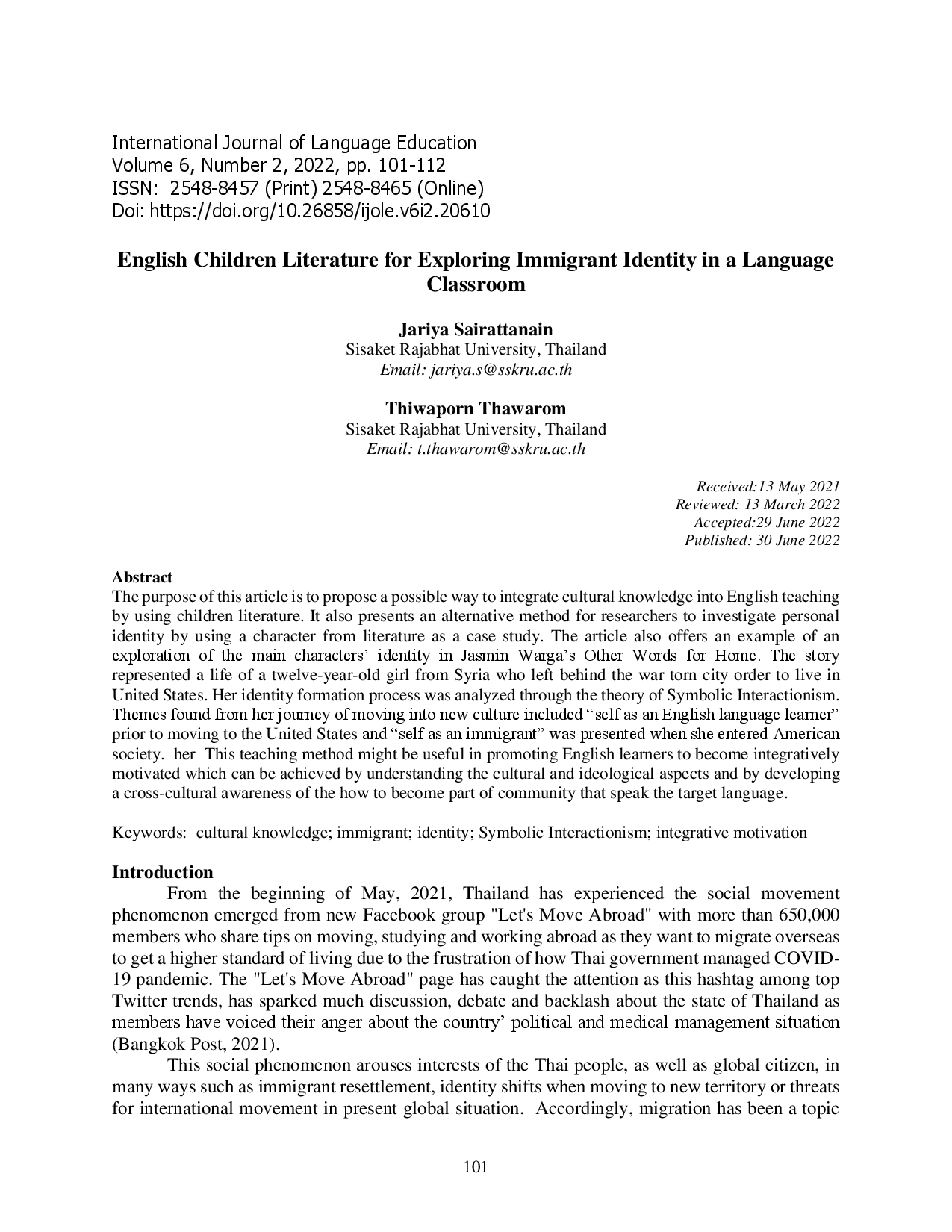 juris English Children Literature for Exploring Immigrant Identity in a Language Classroom