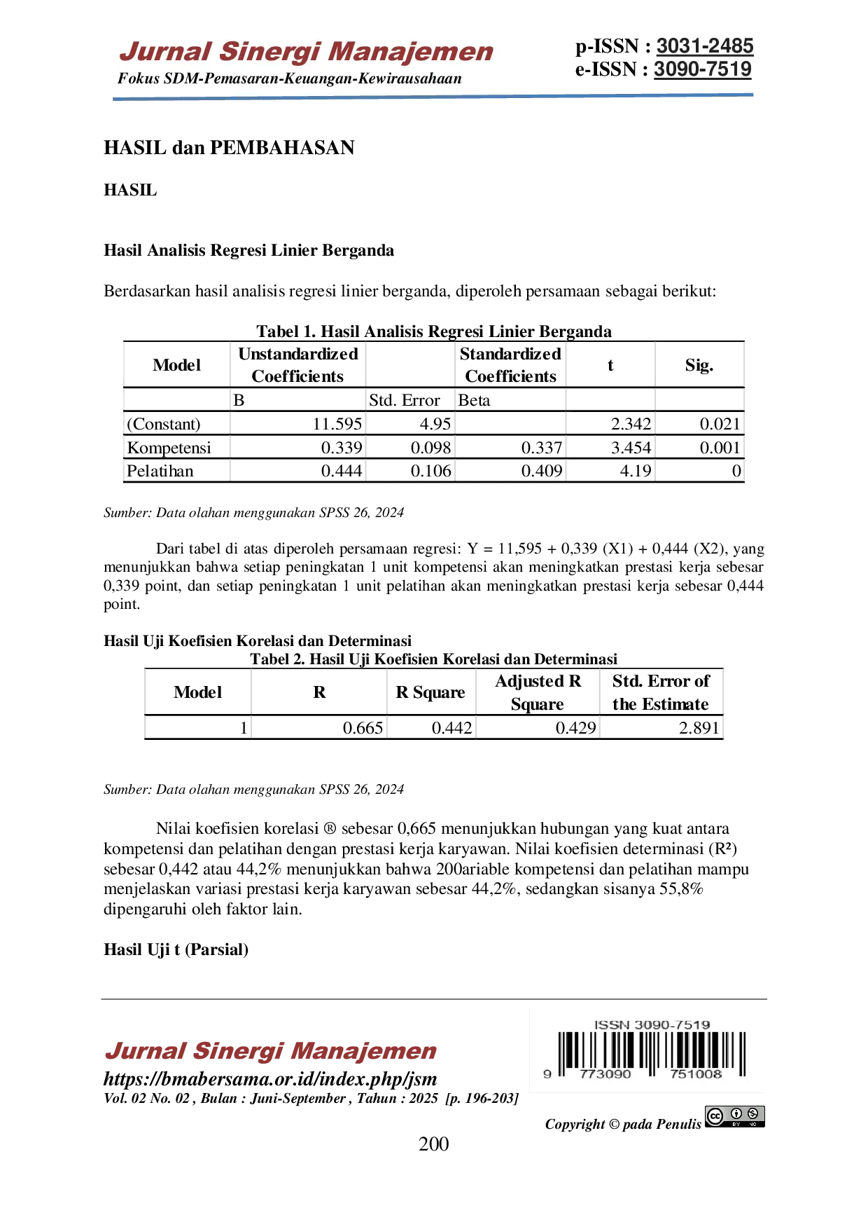 JURIS Pengaruh Kompetensi Dan Pelatihan Terhadap Prestasi Kerja Karyawan Pada Divisi Operasional Cleaning Service KSO APS ISS Terminal 1 Cabang Bandara Soekarno Hatta