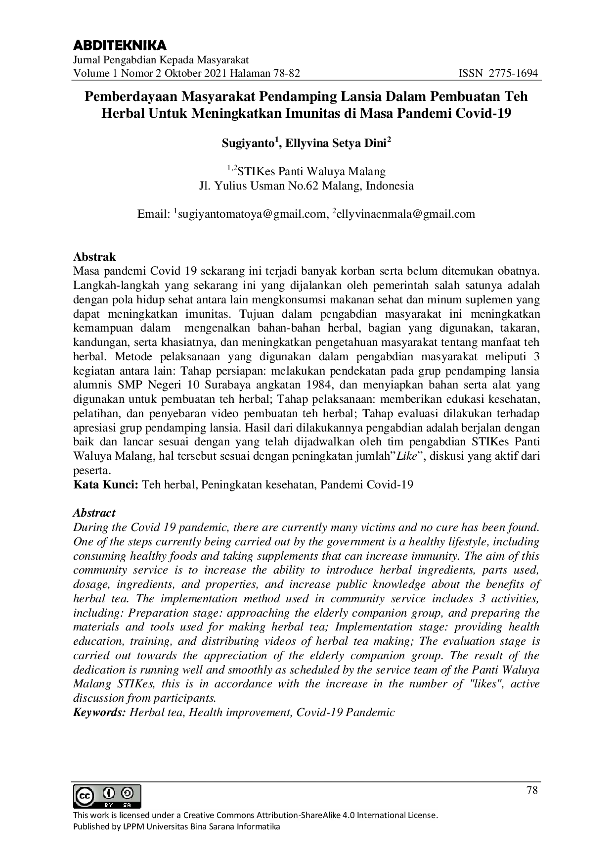 JURIS Pemberdayaan Masyarakat Pendamping Lansia Dalam Pembuatan Teh Herbal Untuk Meningkatkan Imunitas di Masa Pandemi Covid 19
