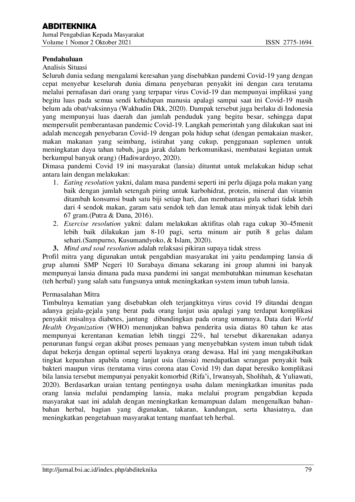 JURIS Pemberdayaan Masyarakat Pendamping Lansia Dalam Pembuatan Teh Herbal Untuk Meningkatkan Imunitas di Masa Pandemi Covid 19