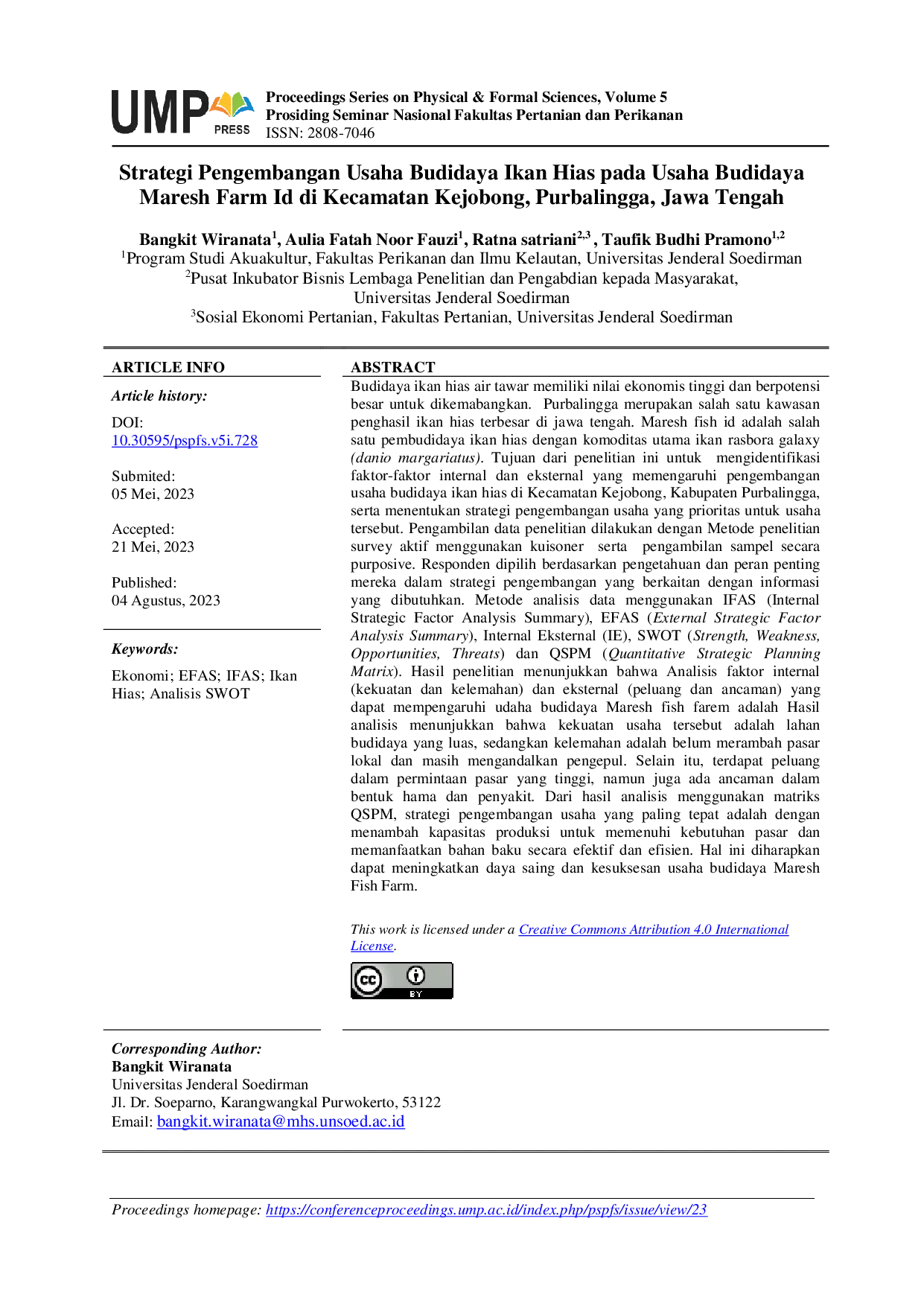 JURIS Strategi Pengembangan Usaha Budidaya Ikan Hias pada Usaha Budidaya Maresh Farm Id di Kecamatan Kejobong Purbalingga Jawa Tengah