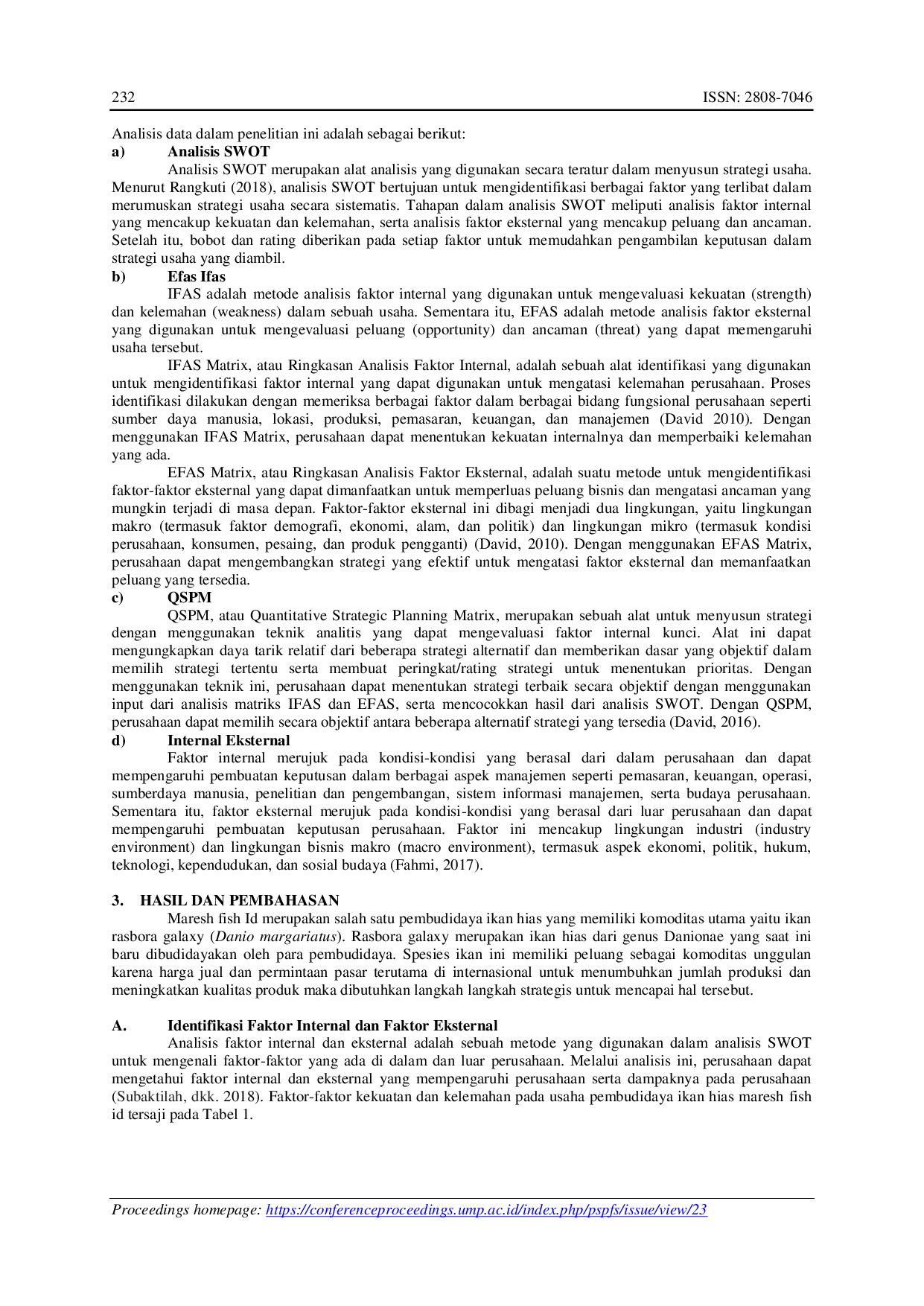 JURIS Strategi Pengembangan Usaha Budidaya Ikan Hias pada Usaha Budidaya Maresh Farm Id di Kecamatan Kejobong Purbalingga Jawa Tengah