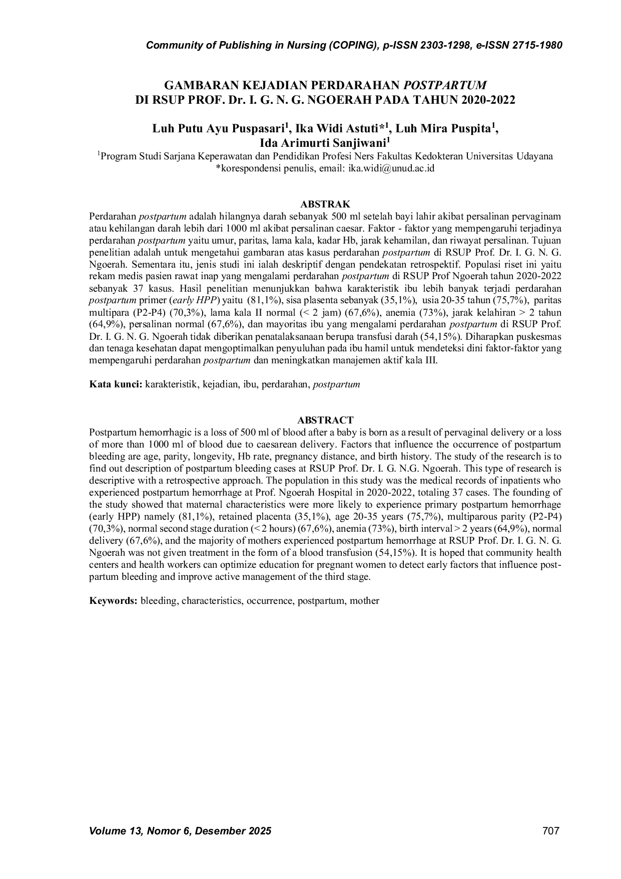 JURIS GAMBARAN KEJADIAN PERDARAHAN POSTPARTUM DI RSUP PROF Dr I G N G NGOERAH PADA TAHUN 2020 2022