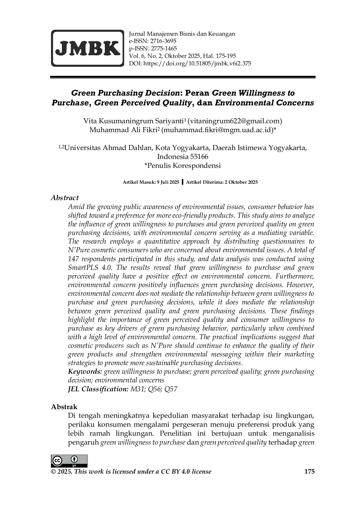 JURIS Green Purchasing Decision Peran Green Willingness to Purchase Green Perceived Quality dan Environmental Concerns