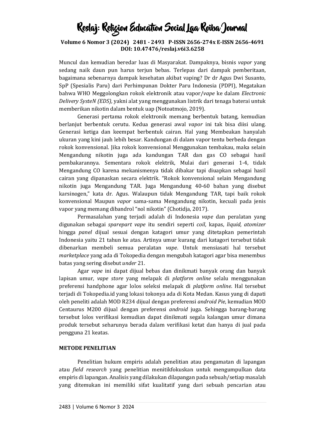 JURIS Pengaturan Resiko Jual Beli Online E Ciggarete terhadap Anak Dibawah Umur Perspektif Fatwa DSN