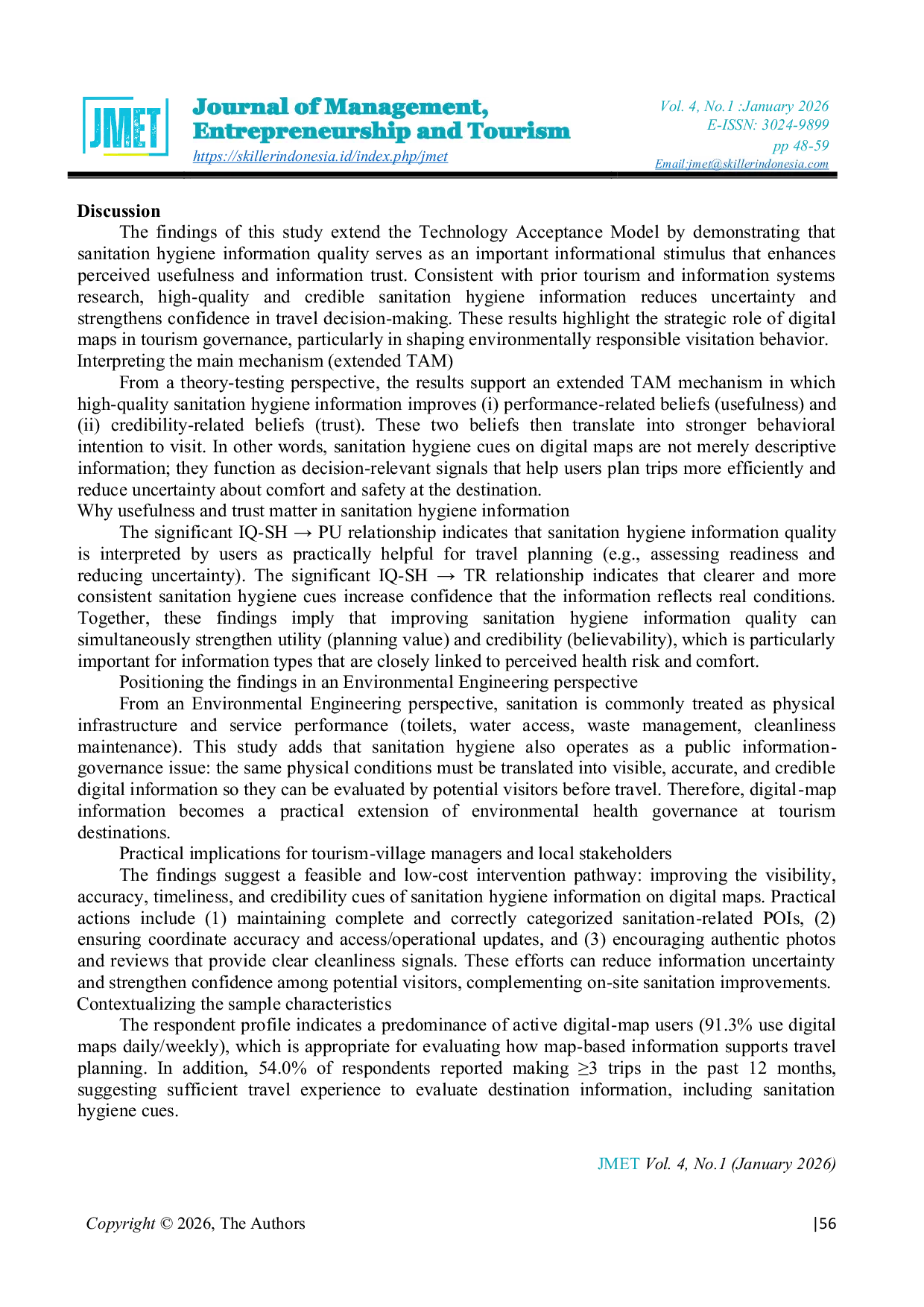 JURIS The Effect of Sanitation Hygiene Information Quality on Digital Maps on Visit Intention to Tourism Villages An Extended Technology Acceptance Model