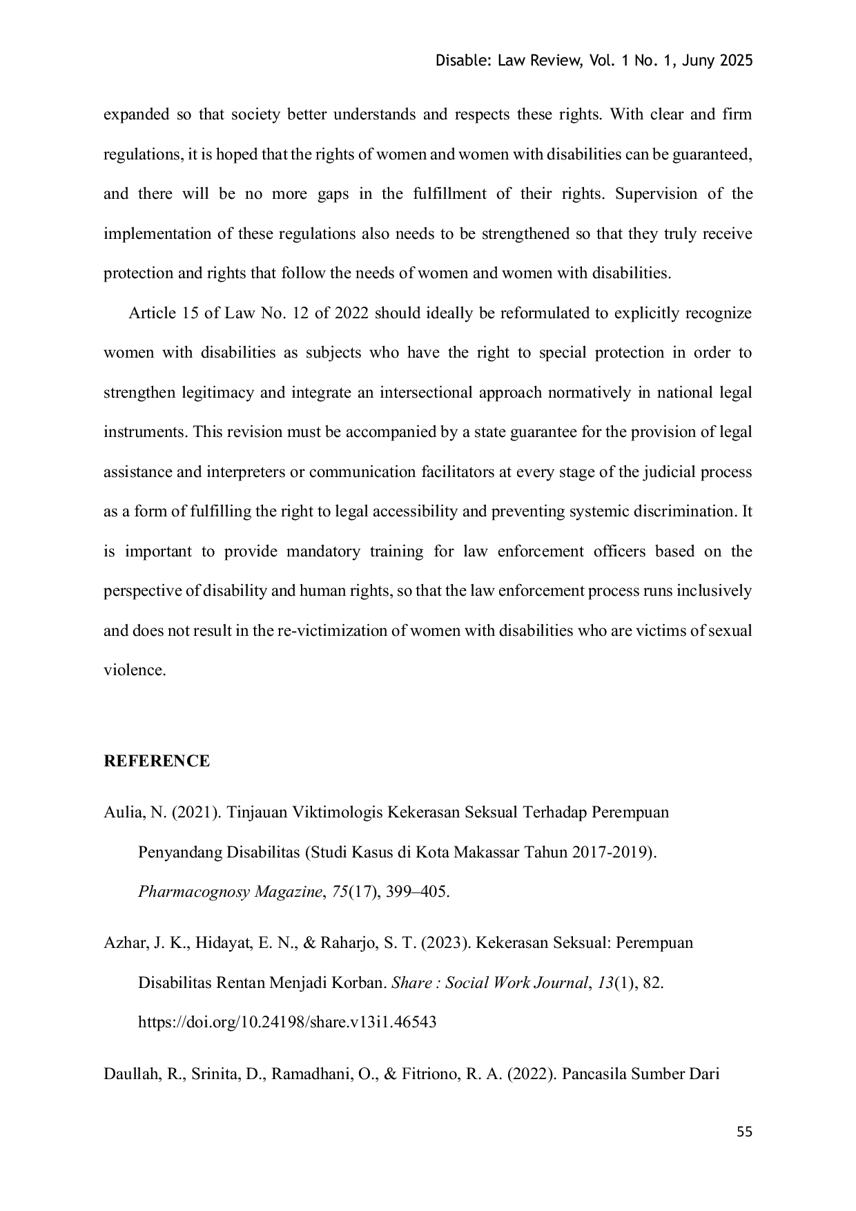 JURIS Reconstruction of Norms for Women with Disabilities as Victims of Sexual Violence