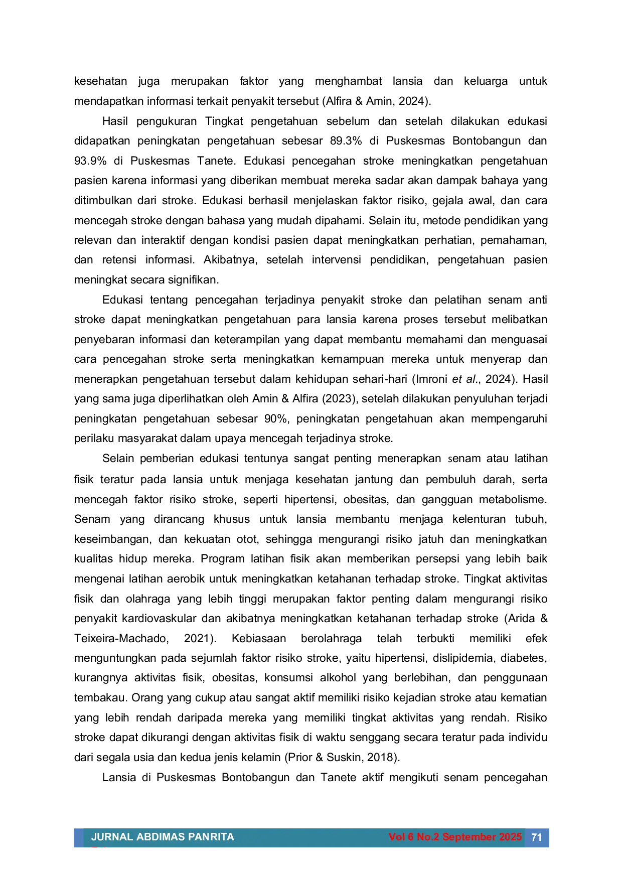 JURIS Edukasi Dan Senam Pencegahan Stroke Pada Usia Lanjut Di Puskesmas Bontobangun Dan Tanete Kabupaten Bulukumba