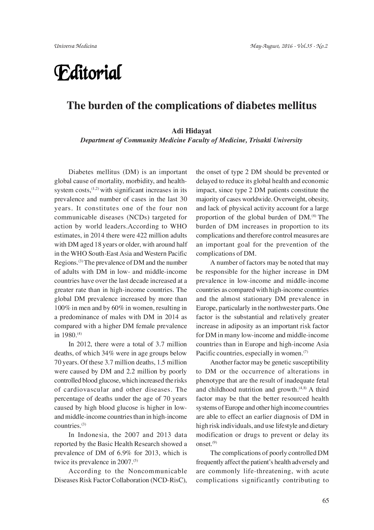 juris The burden of the complications of diabetes mellitus