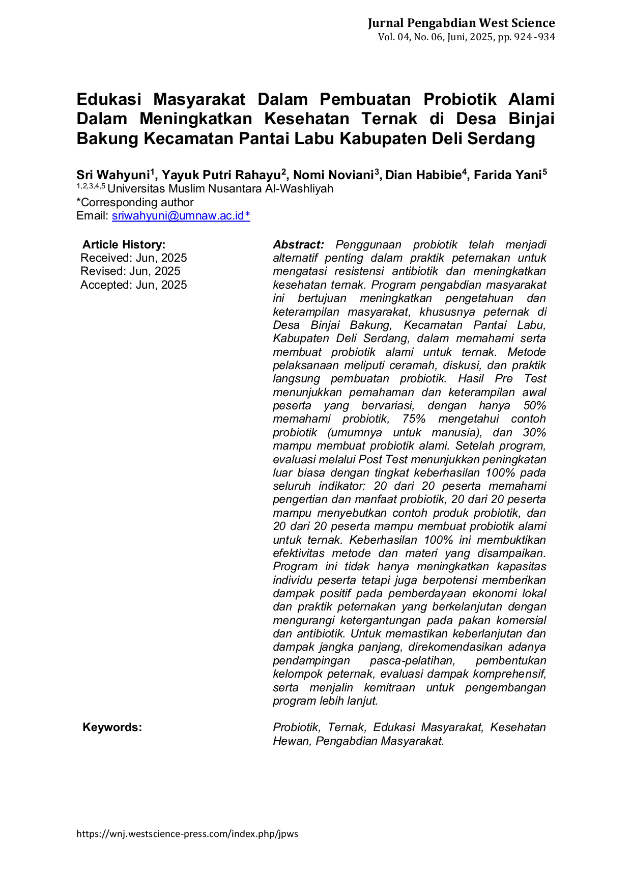 JURIS Edukasi Masyarakat Dalam Pembuatan Probiotik Alami Dalam Meningkatkan Kesehatan Ternak di Desa Binjai Bakung Kecamatan Pantai Labu Kabupaten Deli Serdang