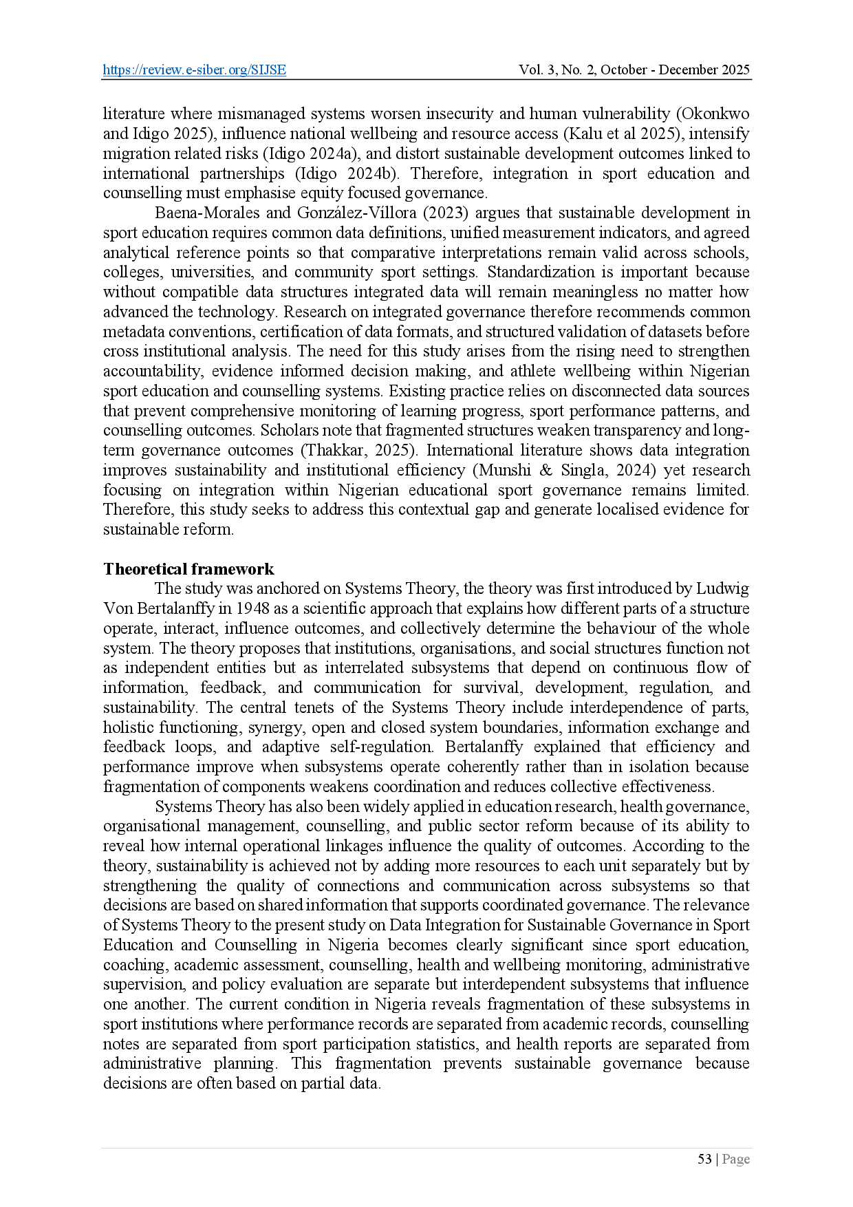 juris Data Integration for Sustainable Governance in Sport Education and Counselling in Nigeria