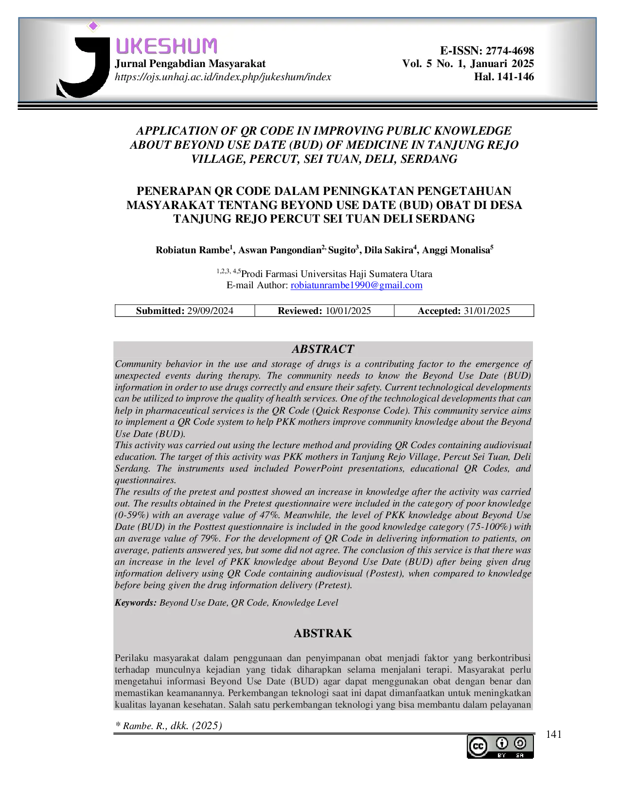 JURIS Application of QR Code In Improving Public Knowledge About Beyond Use Date BUD of Medicine In Tanjung Rejo Village Percut Sei Tuan Deli Serdang Penerapan QR Code Dalam Peningkatan Pengetahuan Masya