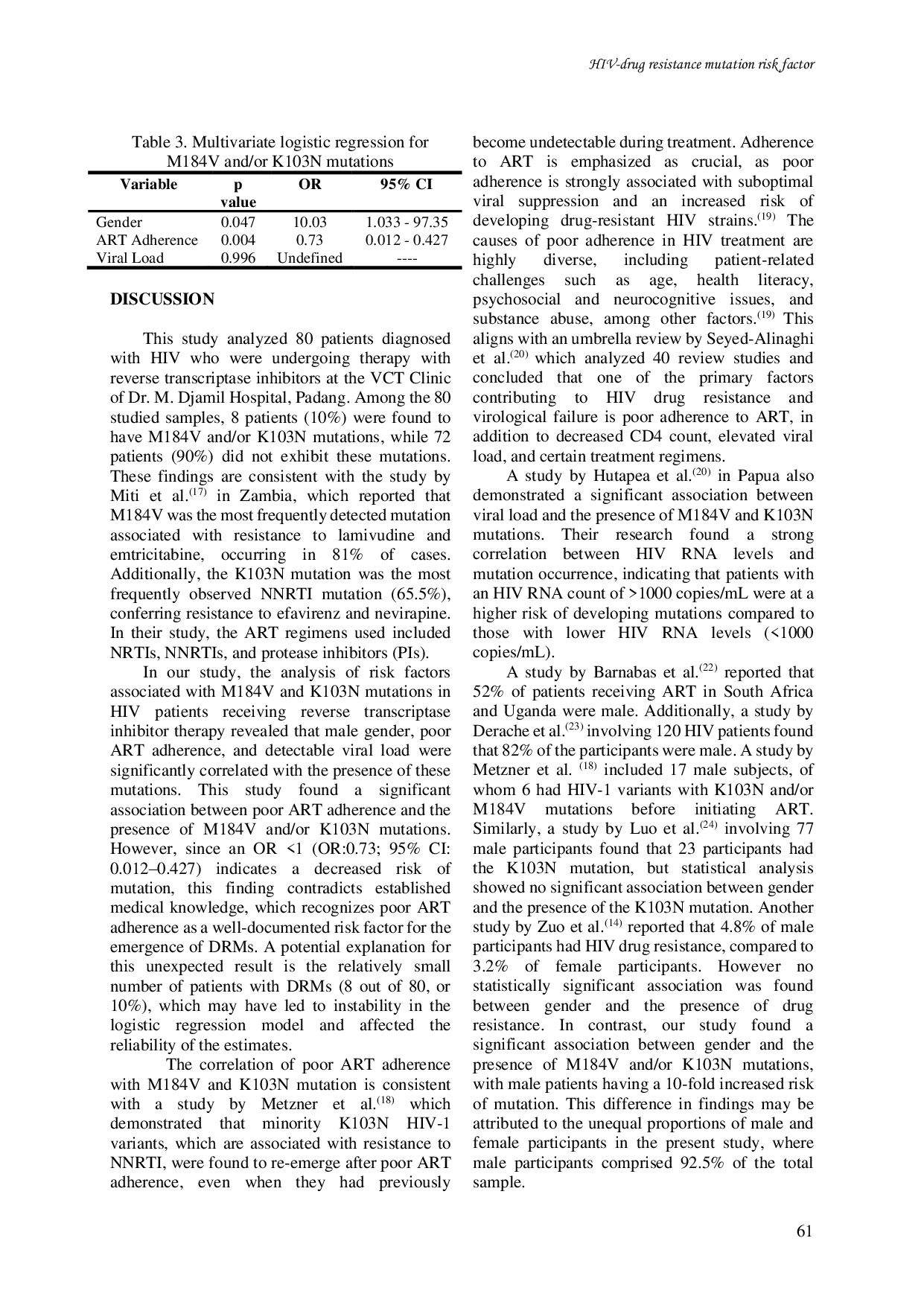JURIS HIVAc1 drugAcresistance mutations and related risk factors among HIVAc1Acpositive individuals receiving first line antiretroviral therapy