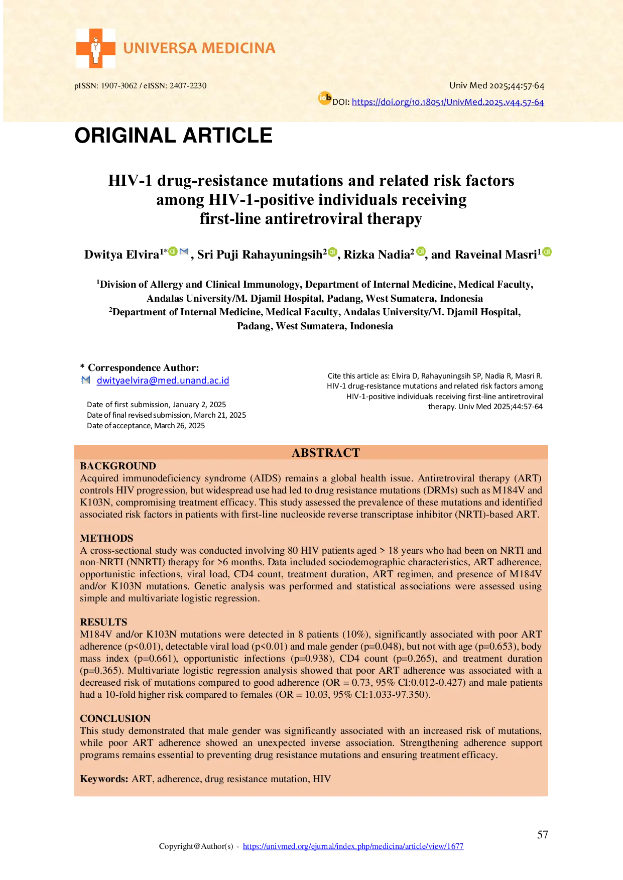 JURIS HIVAc1 drugAcresistance mutations and related risk factors among HIVAc1Acpositive individuals receiving first line antiretroviral therapy