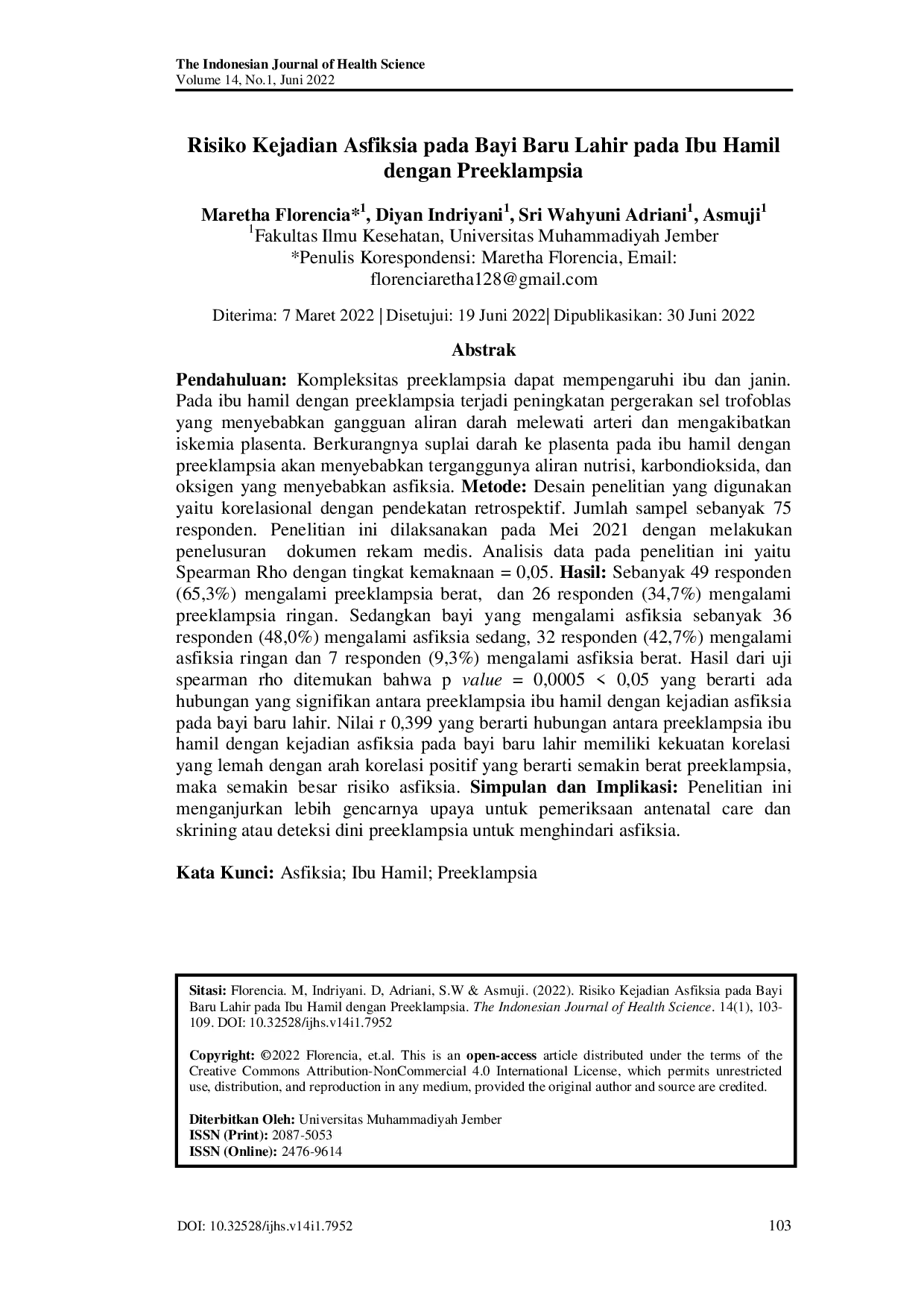 JURIS Risiko Kejadian Asfiksia pada Bayi Baru Lahir pada Ibu Hamil dengan Preeklampsia