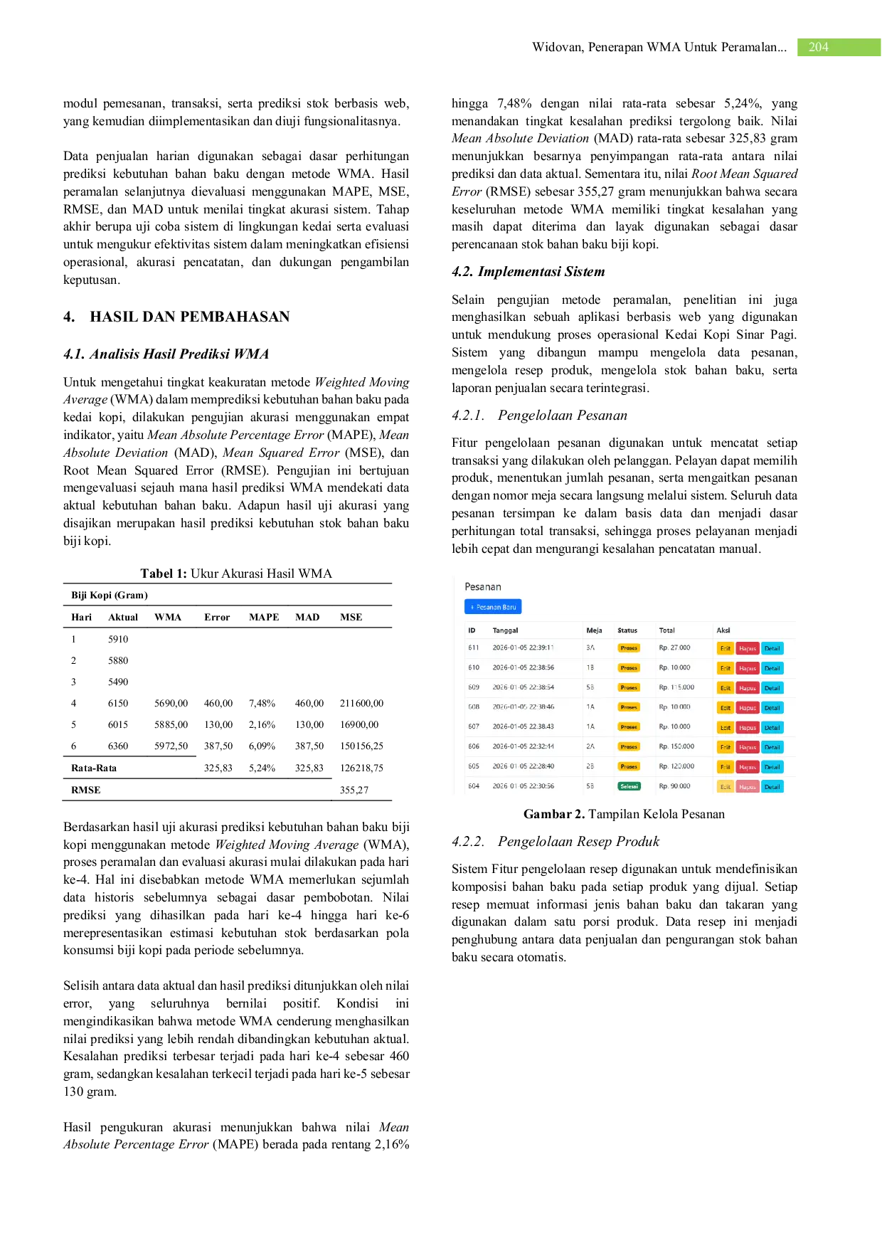 JURIS Penerapan Wma Untuk Peramalan Stok Bahan Baku Kedai Kopi Berbasis Web