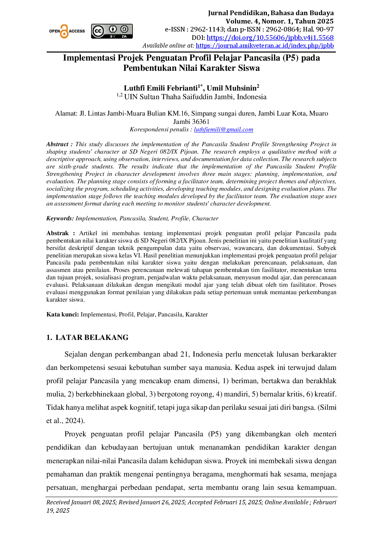 juris Implementasi Projek Penguatan Profil Pelajar Pancasila P5 pada Pembentukan Nilai Karakter Siswa