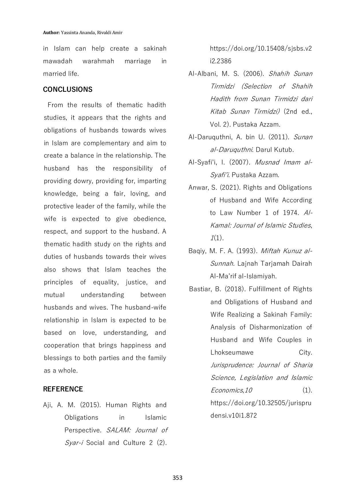 JURIS Hak Dan Kewajiban Suami Terhadap Istri Dalam Islam Studi Hadis Maudhu i