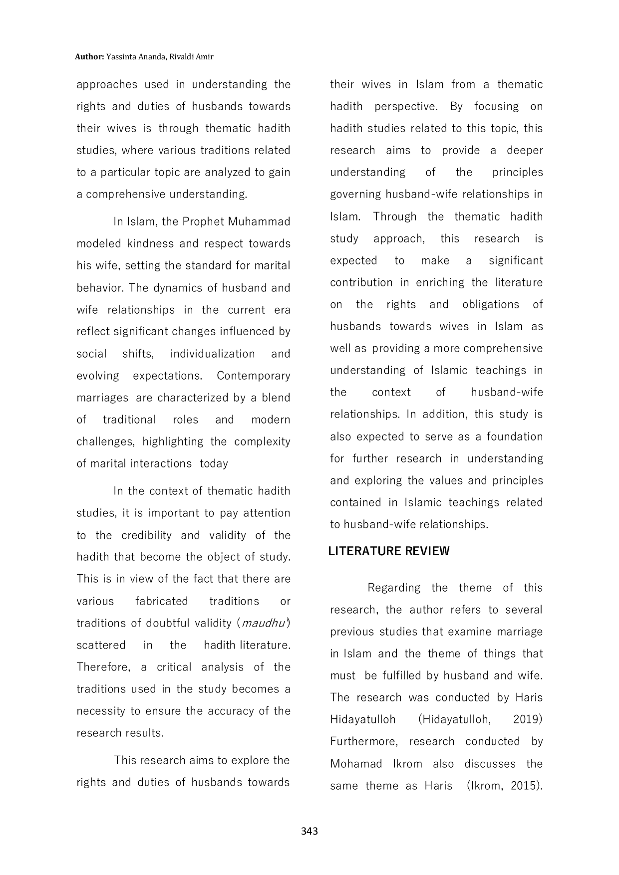 JURIS Hak Dan Kewajiban Suami Terhadap Istri Dalam Islam Studi Hadis Maudhu i