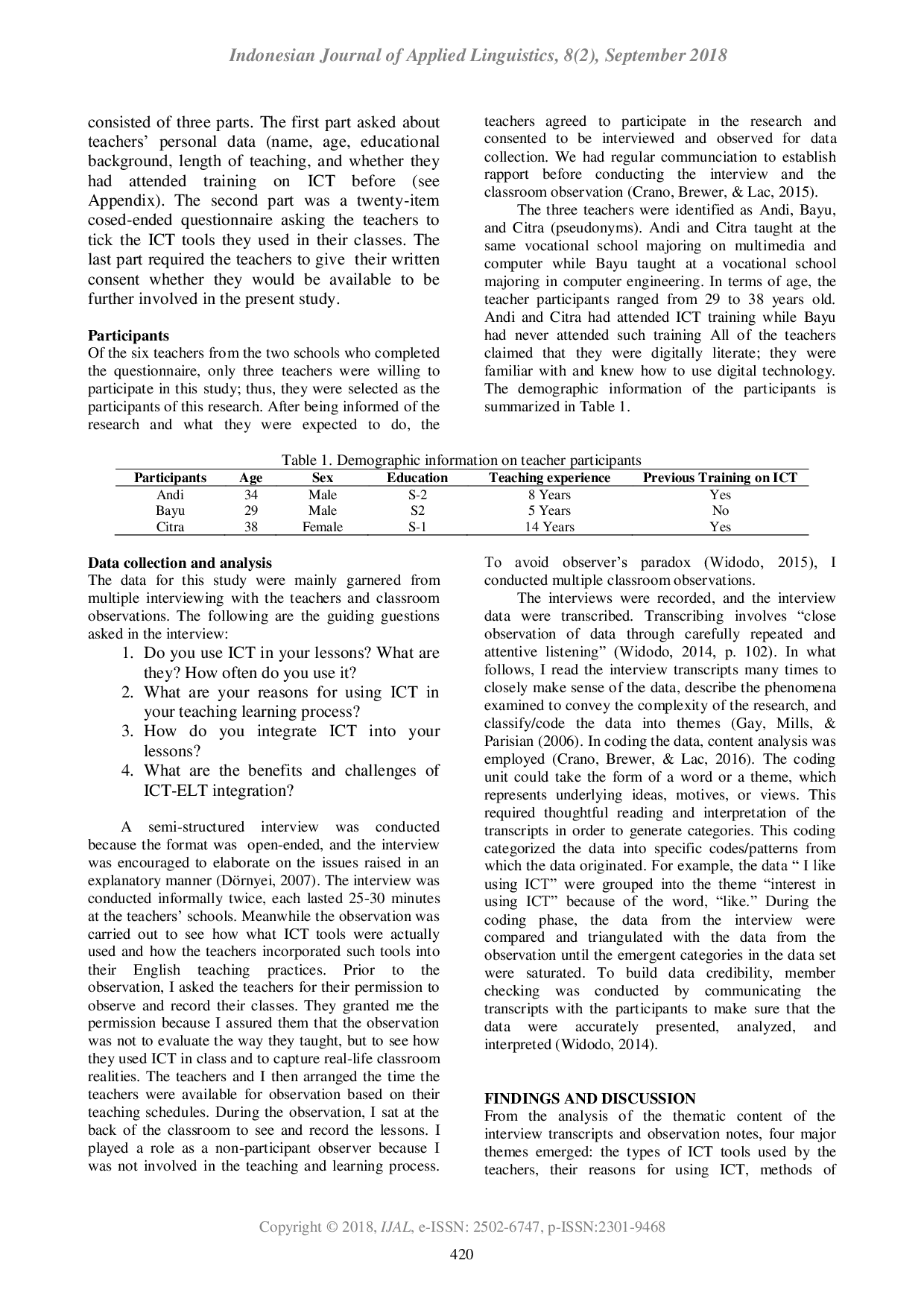 JURIS Vocational school EFL teachers practices of integrating ICT into English lessons Teachers voices