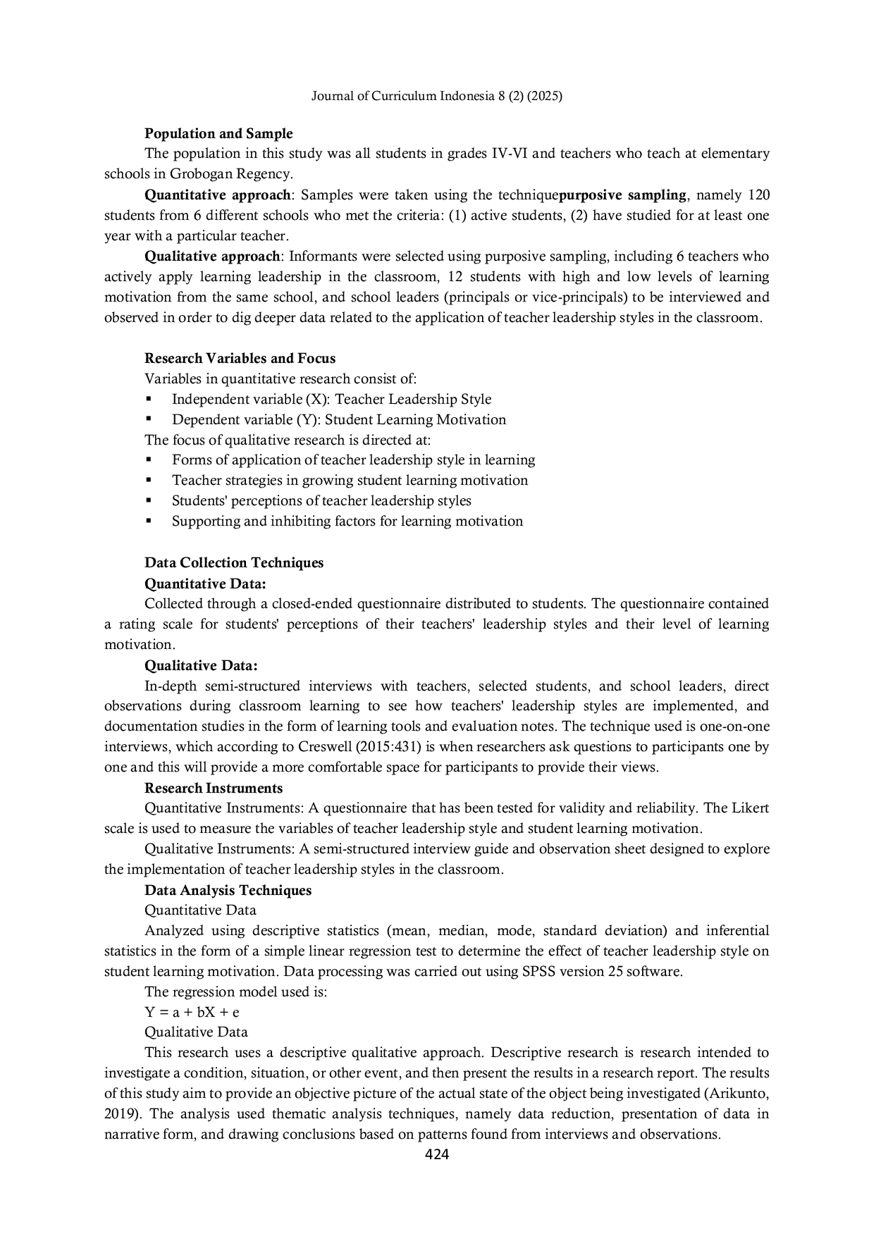 JURIS Effectiveness Of Implementing Teacher Leadership Styles In Developing Student Learning Motivation In Grobogan District