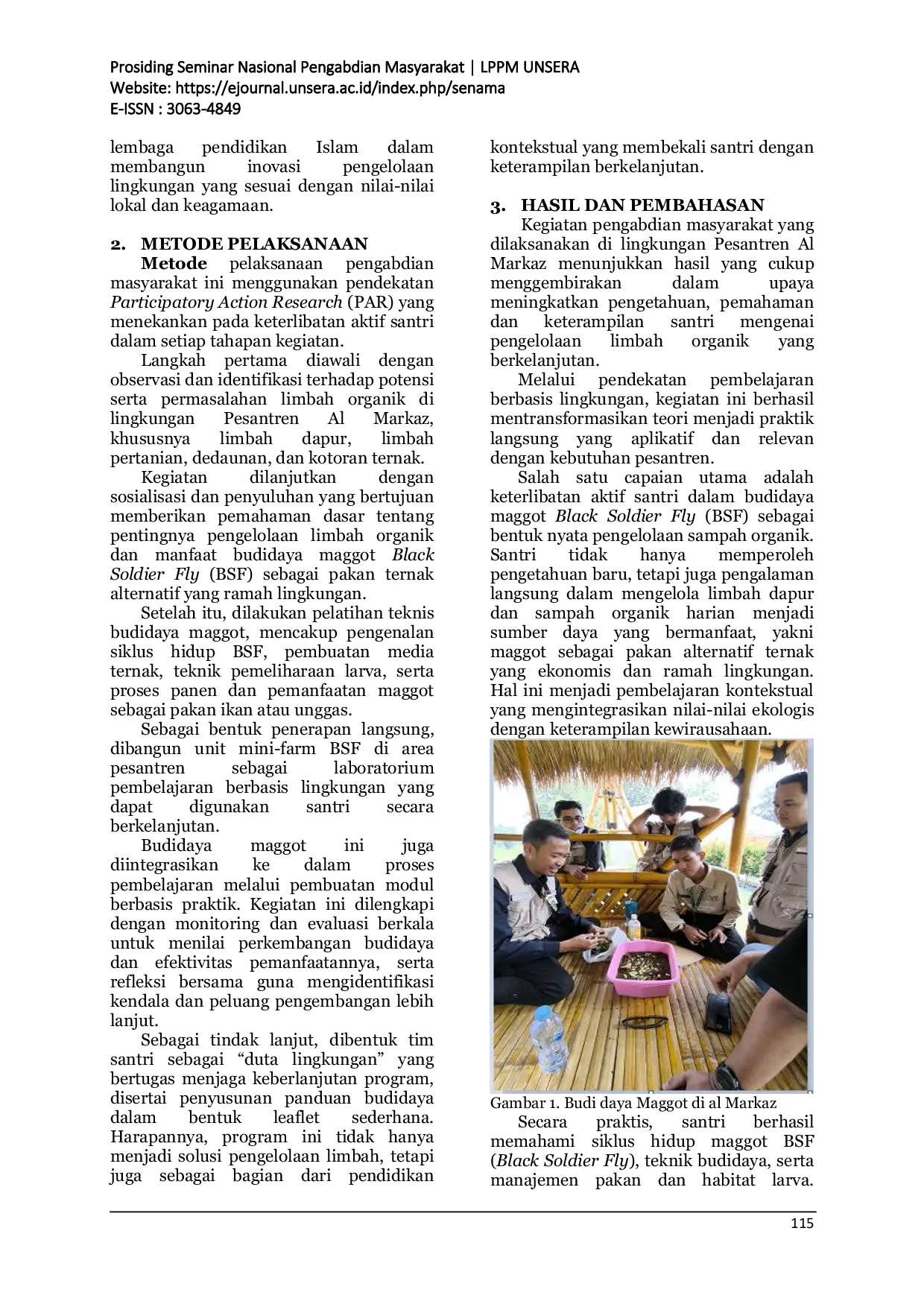 JURIS Pembelajaran Berbasis Lingkungan Budidaya Maggot Black Soldier Fly dalam Pengelolaan Limbah Organik sebagai Alternatif Pakan Ternak di Pesantren al Markaz