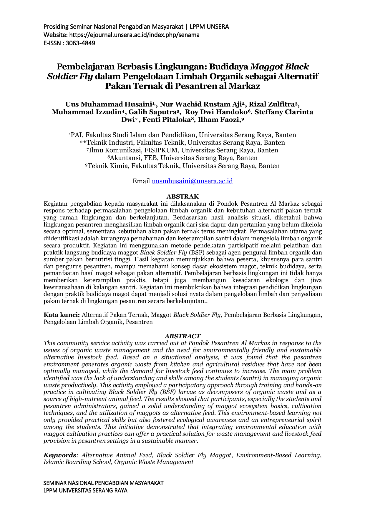 JURIS Pembelajaran Berbasis Lingkungan Budidaya Maggot Black Soldier Fly dalam Pengelolaan Limbah Organik sebagai Alternatif Pakan Ternak di Pesantren al Markaz