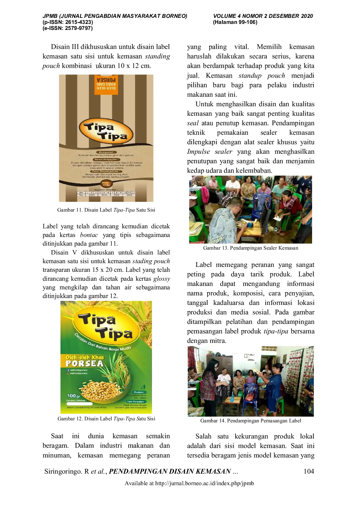 JURIS Pendampingan Disain Kemasan Makanan Tipa Tipa di Desa Marom Kecamatan Uluan Kabupaten Toba Samosir