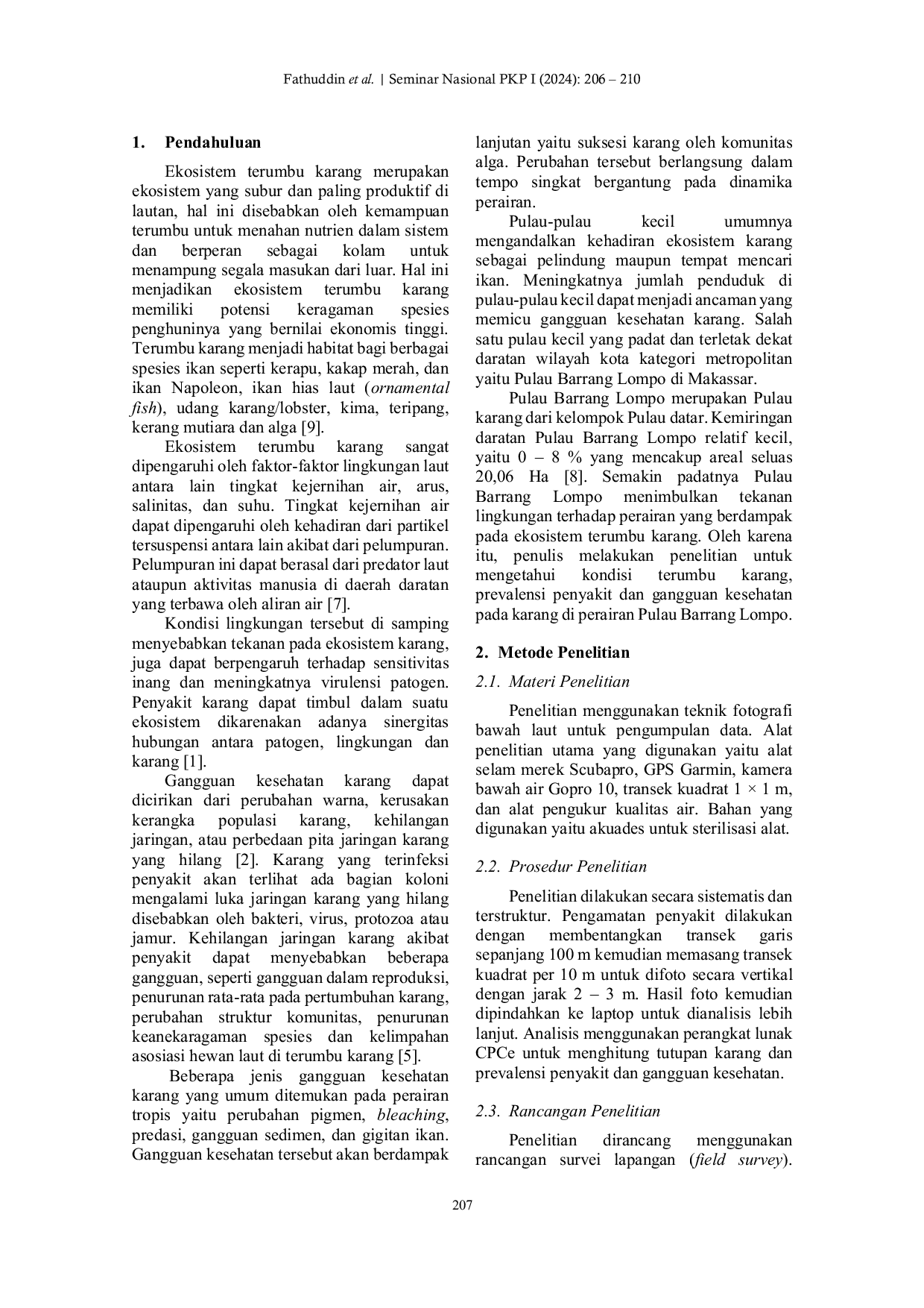 JURIS Prevalensi Penyakit dan Gangguan Kesehatan pada Karang di Perairan Pulau Barrang Lompo