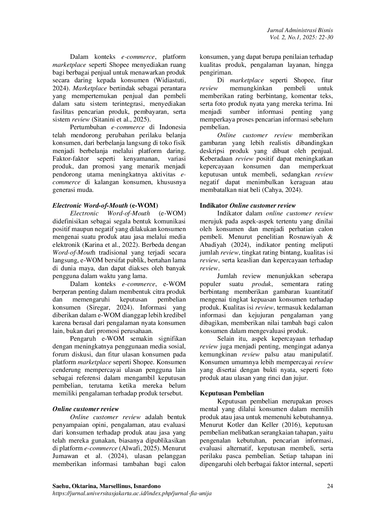 JURIS Ulasan Pelanggan Daring dan Pengaruhnya terhadap Keputusan Pembelian di Kalangan Mahasiswa FIA Unija