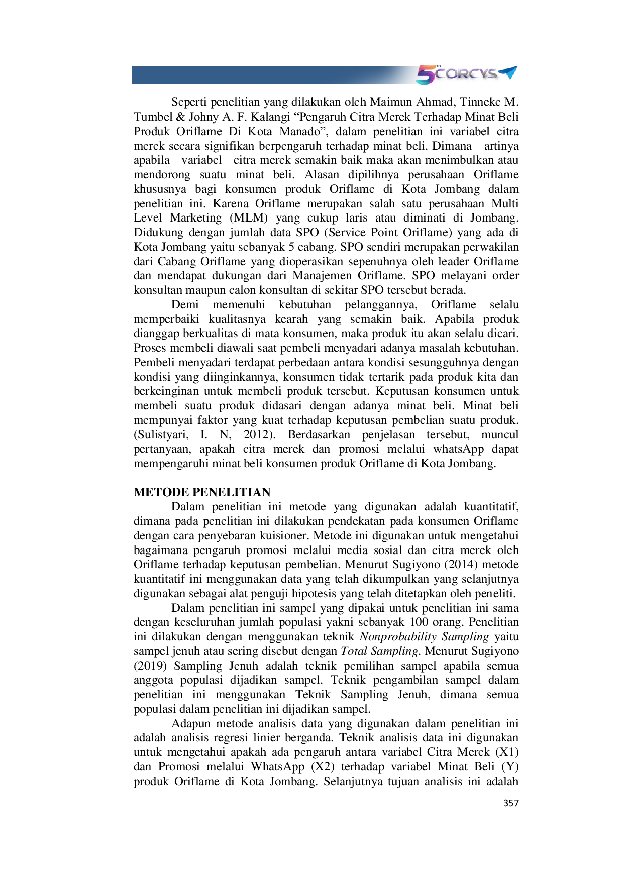 JURIS Pengaruh Citra Merek dan Promosi Melalui WhatsApp Terhadap Minat Beli Produk Oriflame di Kota Jombang