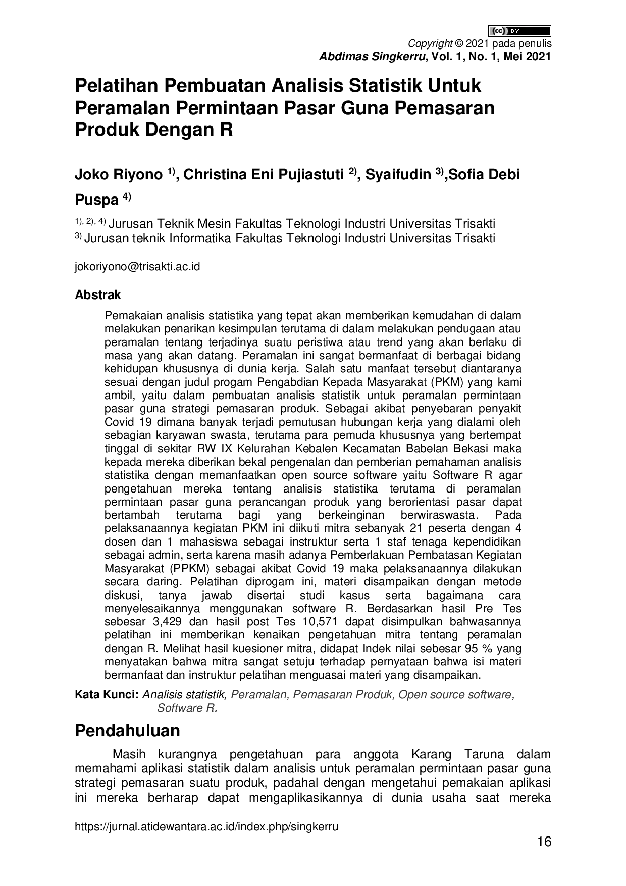 JURIS Pelatihan Pembuatan Analisis Statistik Untuk Peramalan Permintaan Pasar Guna Pemasaran Produk Dengan R