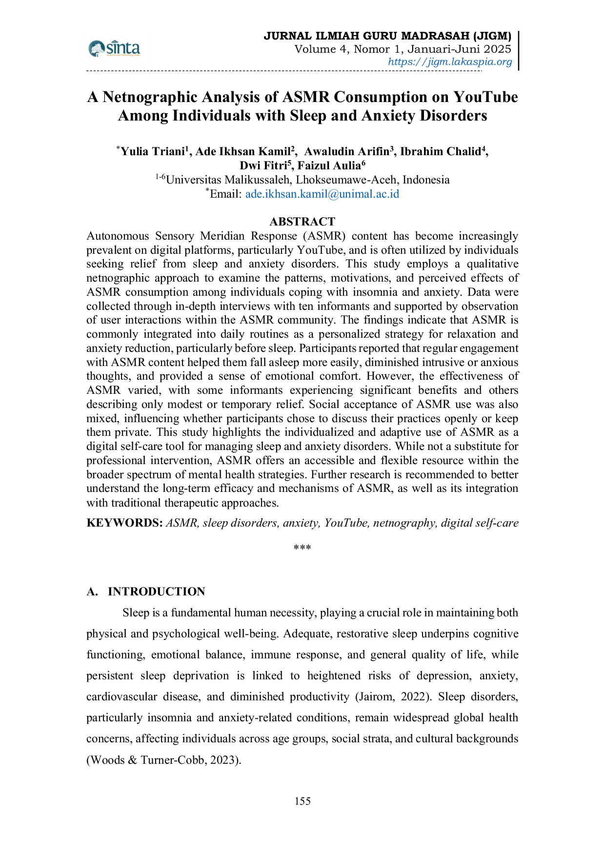 JURIS A Netnographic Analysis of ASMR Consumption on YouTube Among Individuals with Sleep and Anxiety Disorders