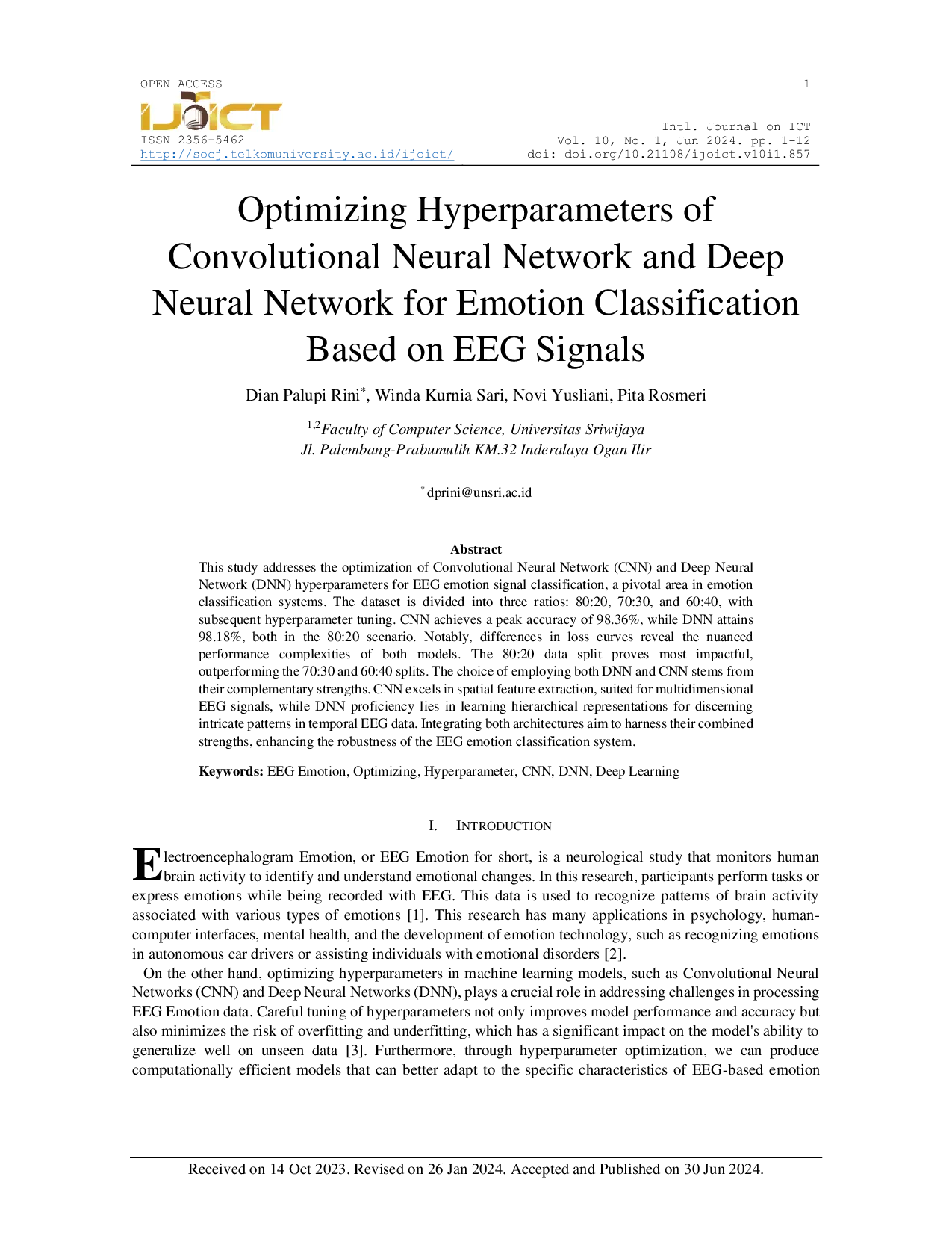 JURIS Optimizing Hyperparameters of CNN and DNN for Emotion Classification Based on EEG Signals