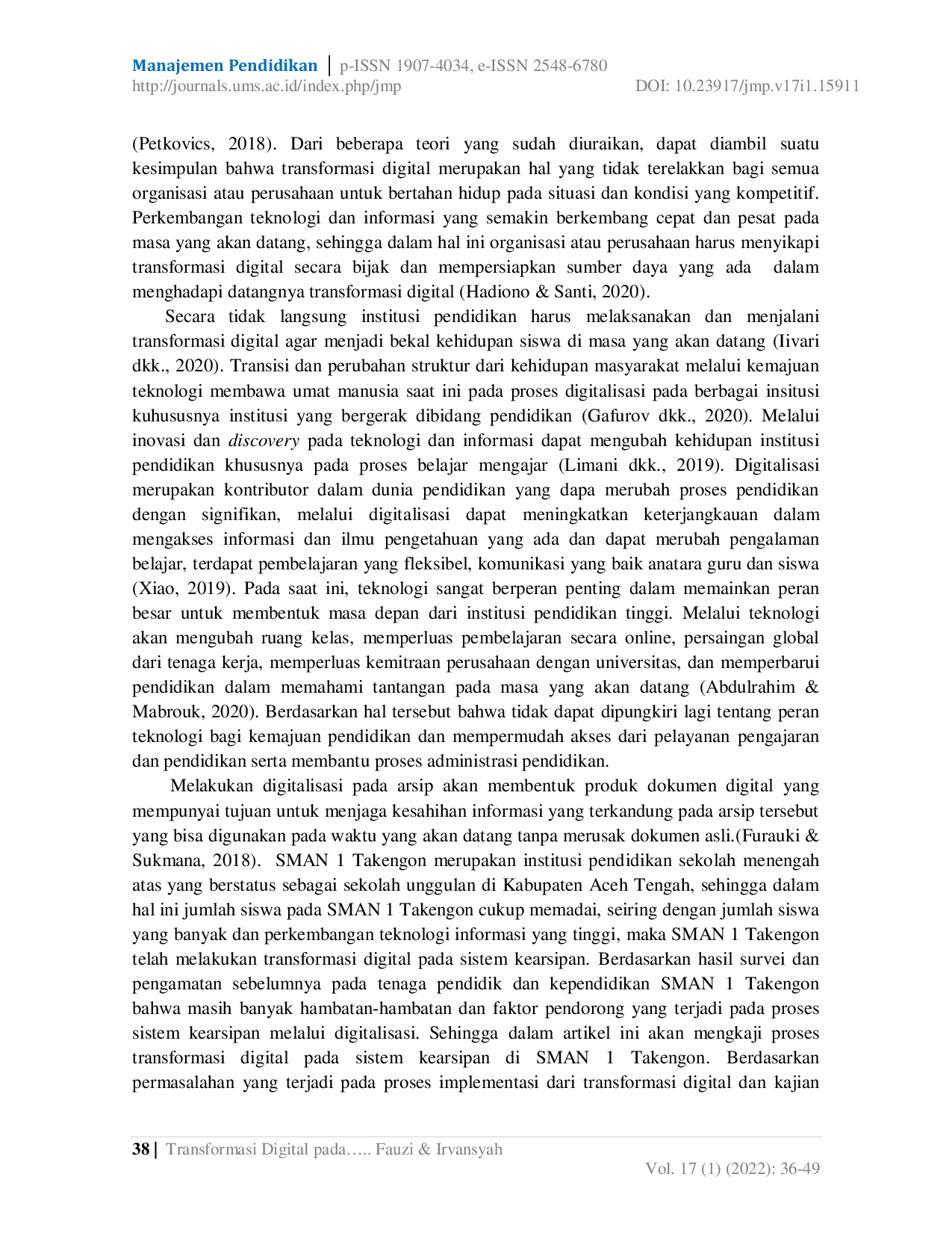 JURIS Transformasi Digital Pada Sistem Kearsipan Di Sman 1 Takengon Kabupaten Aceh Tengah