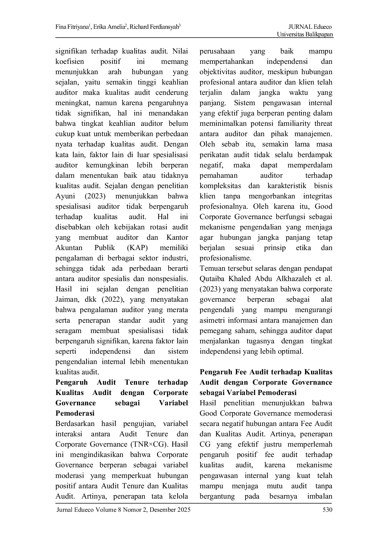 JURIS Implikasi Karakteristik Auditor Terhadap Kualitas Audit Pendekatan Kontinjensi Corporate Governance