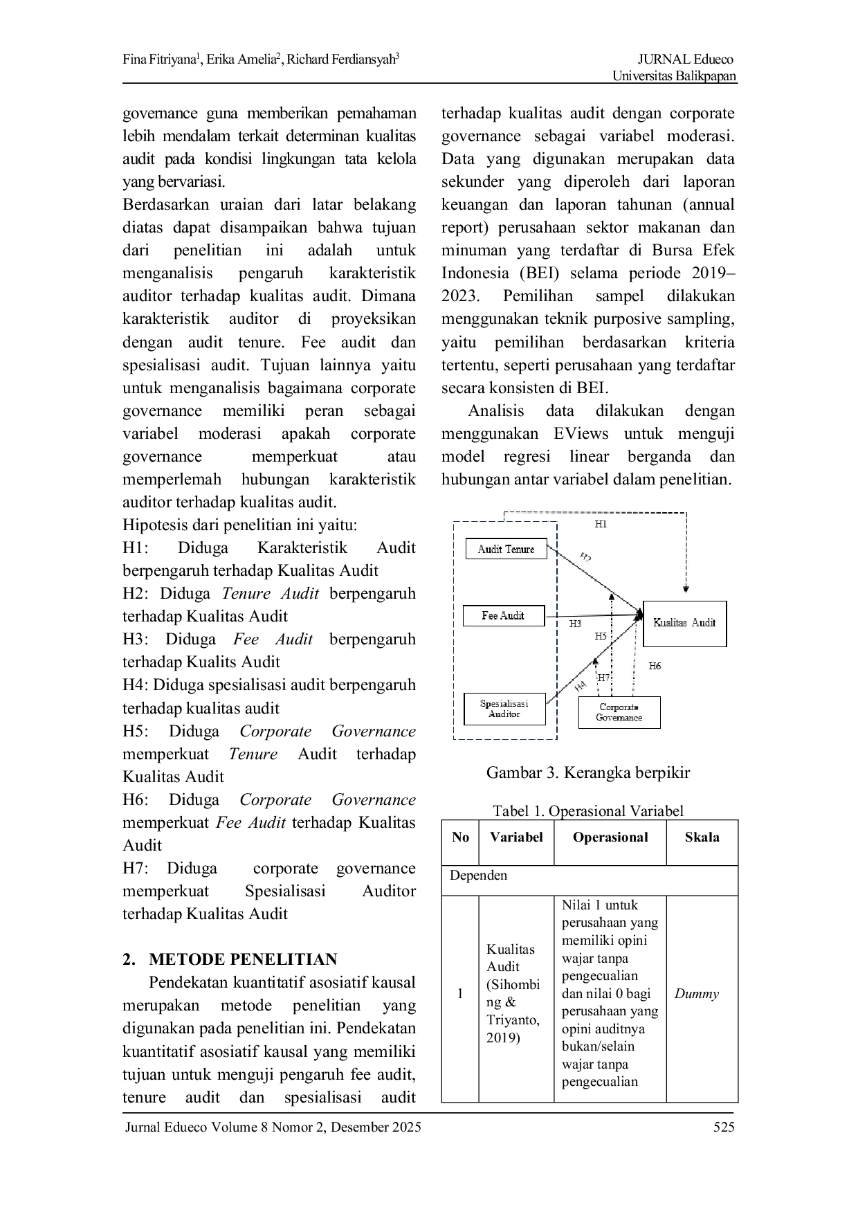 JURIS Implikasi Karakteristik Auditor Terhadap Kualitas Audit Pendekatan Kontinjensi Corporate Governance