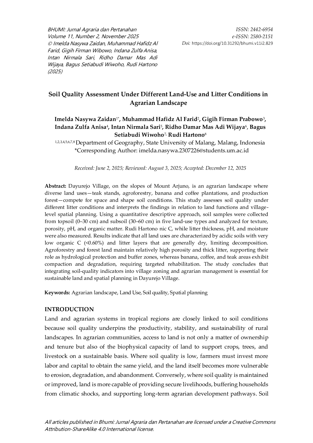 JURIS Soil Quality Assessment Under Different Land Use and Litter Conditions in Agrarian Landscape