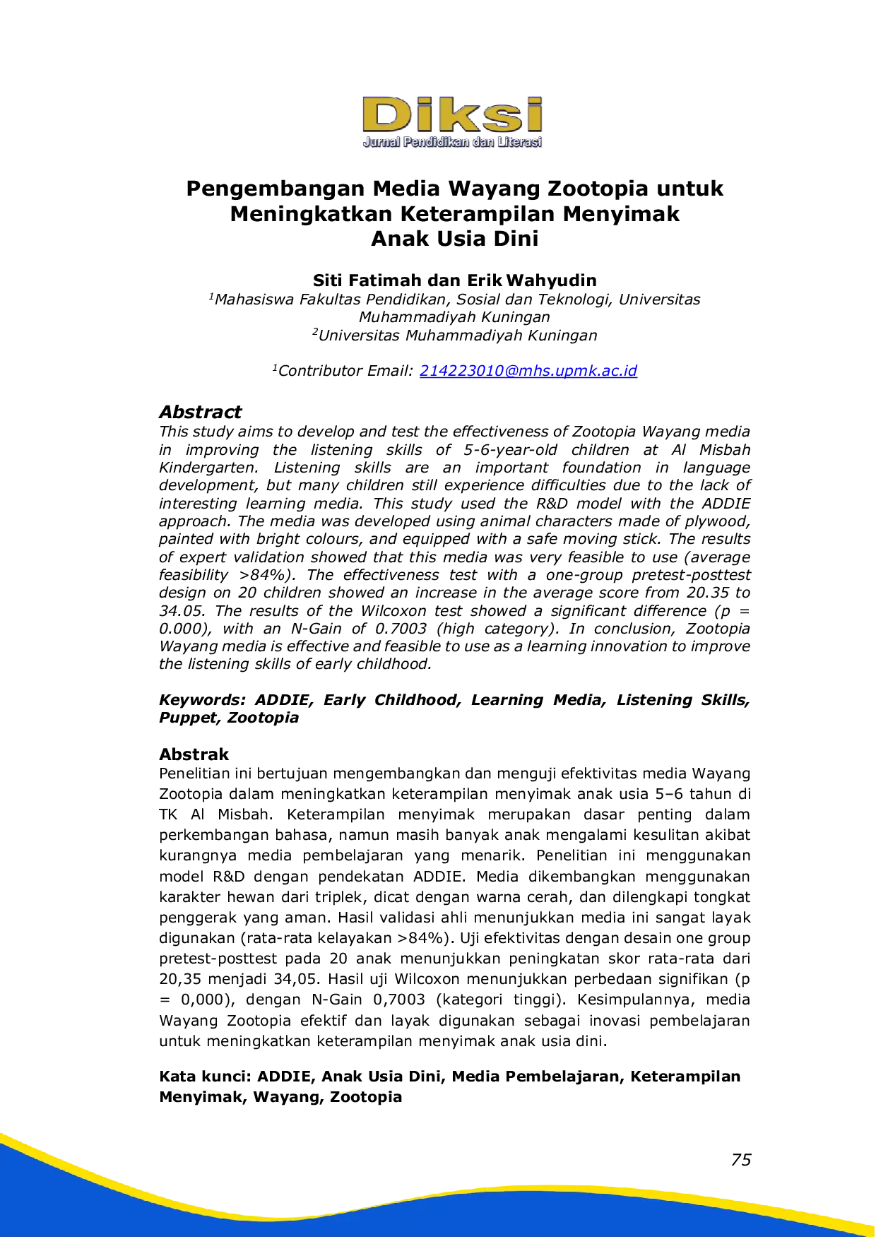 JURIS Pengembangan Media Wayang Zootopia untuk Meningkatkan Keterampilan Menyimak Anak Usia Dini