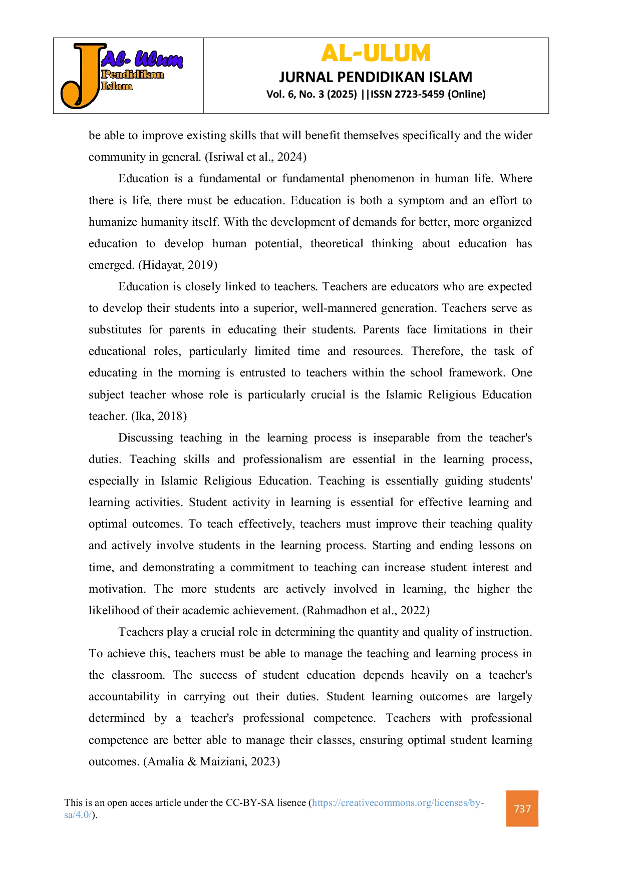 JURIS Professional Competence of Teachers in the Islamic Religious Education Learning Process