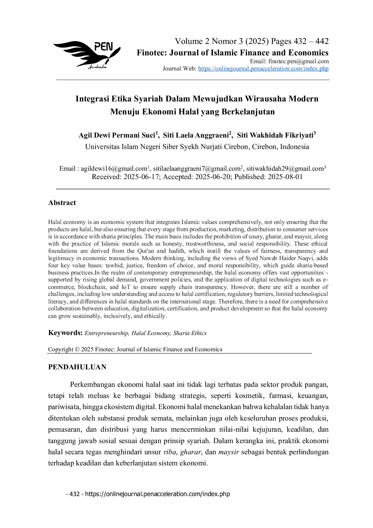 JURIS Integrasi Etika Syariah Dalam Mewujudkan Wirausaha Modern Menuju Ekonomi Halal yang Berkelanjutan