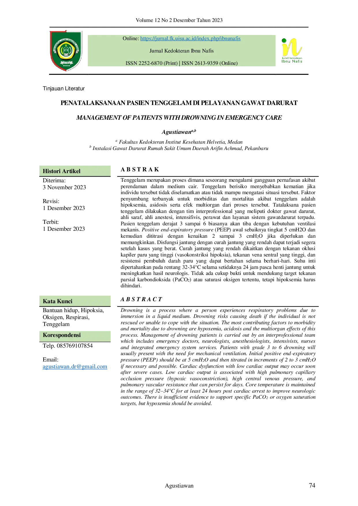 JURIS PENATALAKSANAAN PASIEN TENGGELAM DI PELAYANAN GAWAT DARURAT
