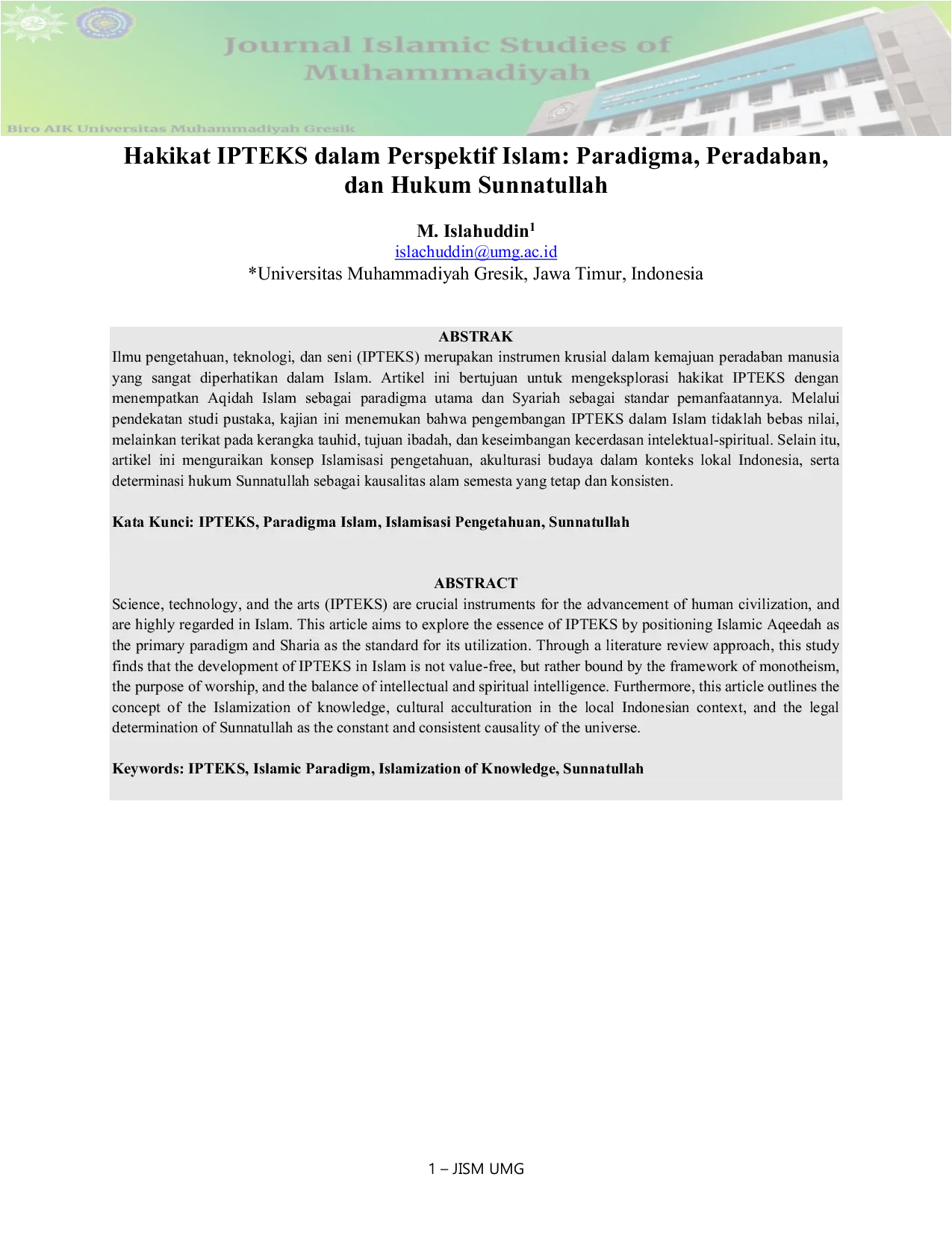 JURIS Hakikat IPTEKS dalam Perspektif Islam Paradigma Peradaban dan Hukum Sunnatullah
