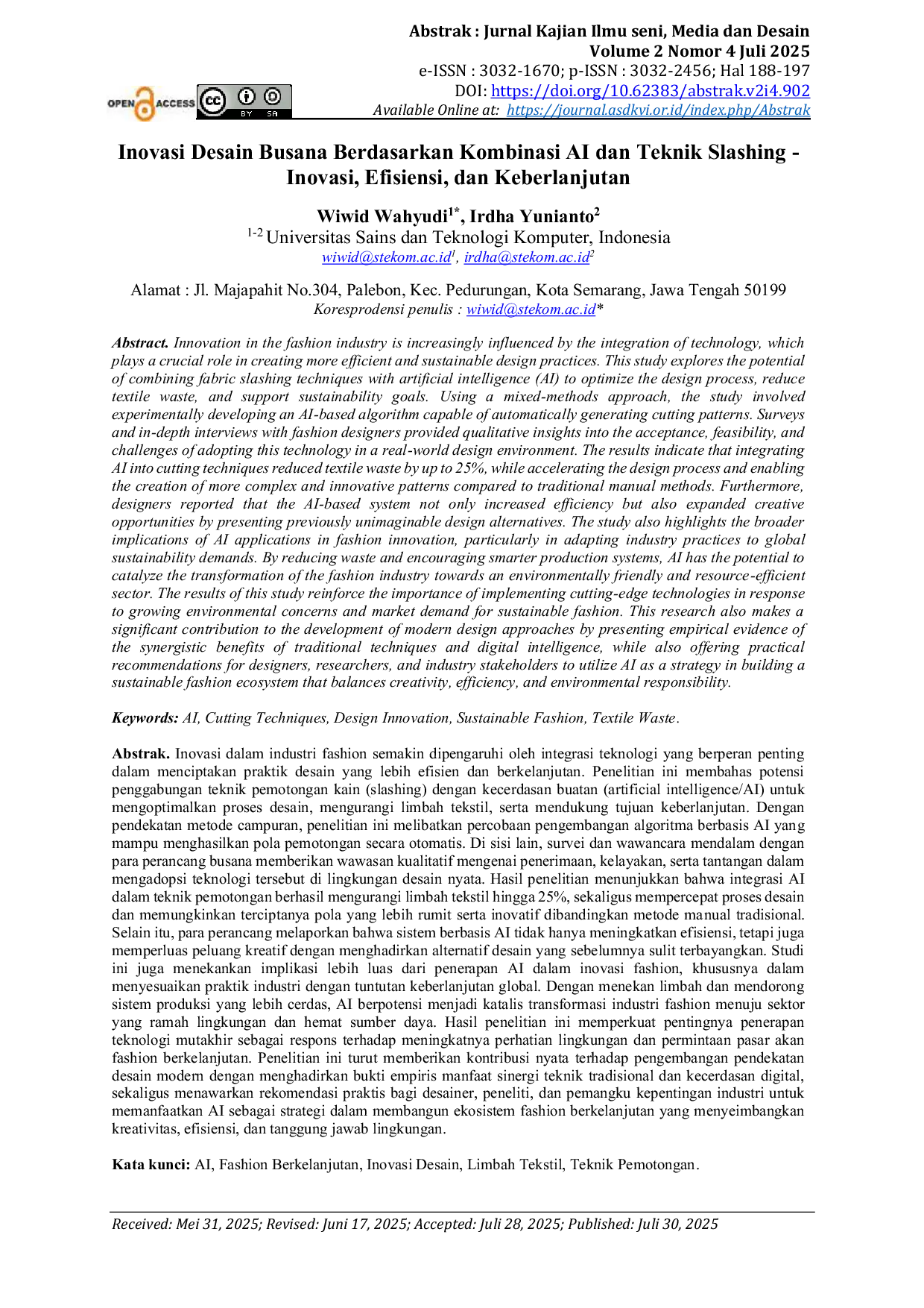 JURIS Inovasi Desain Busana Berdasarkan Kombinasi AI dan Teknik Slashing Inovasi Efisiensi dan Keberlanjutan