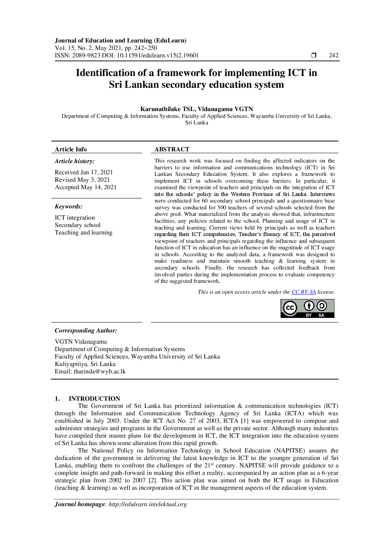 juris Identification of a framework for implementing ICT in Sri Lankan secondary education system